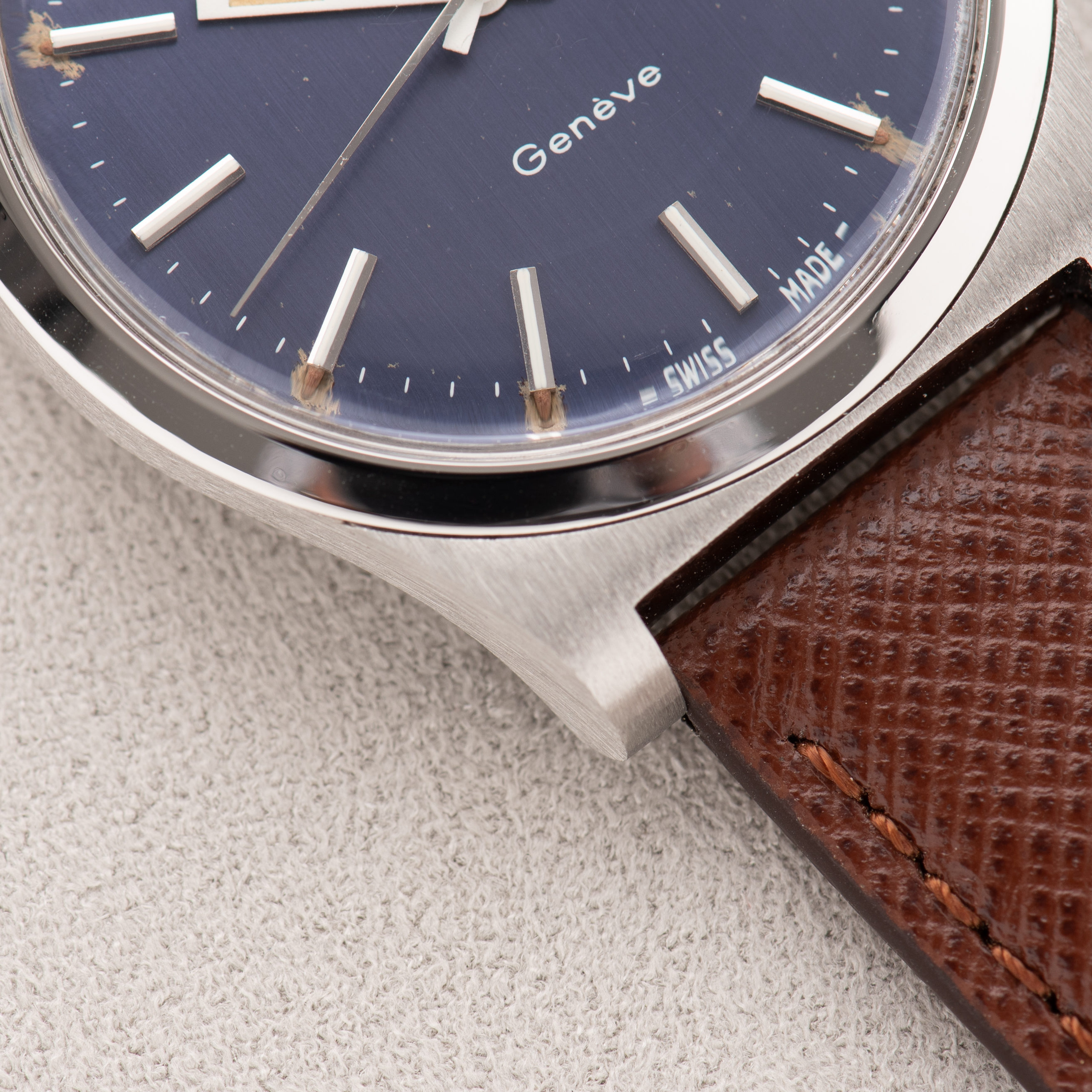 View of Omega Genève Automatic Date Blue Dial Ref 166.0169 from 1973