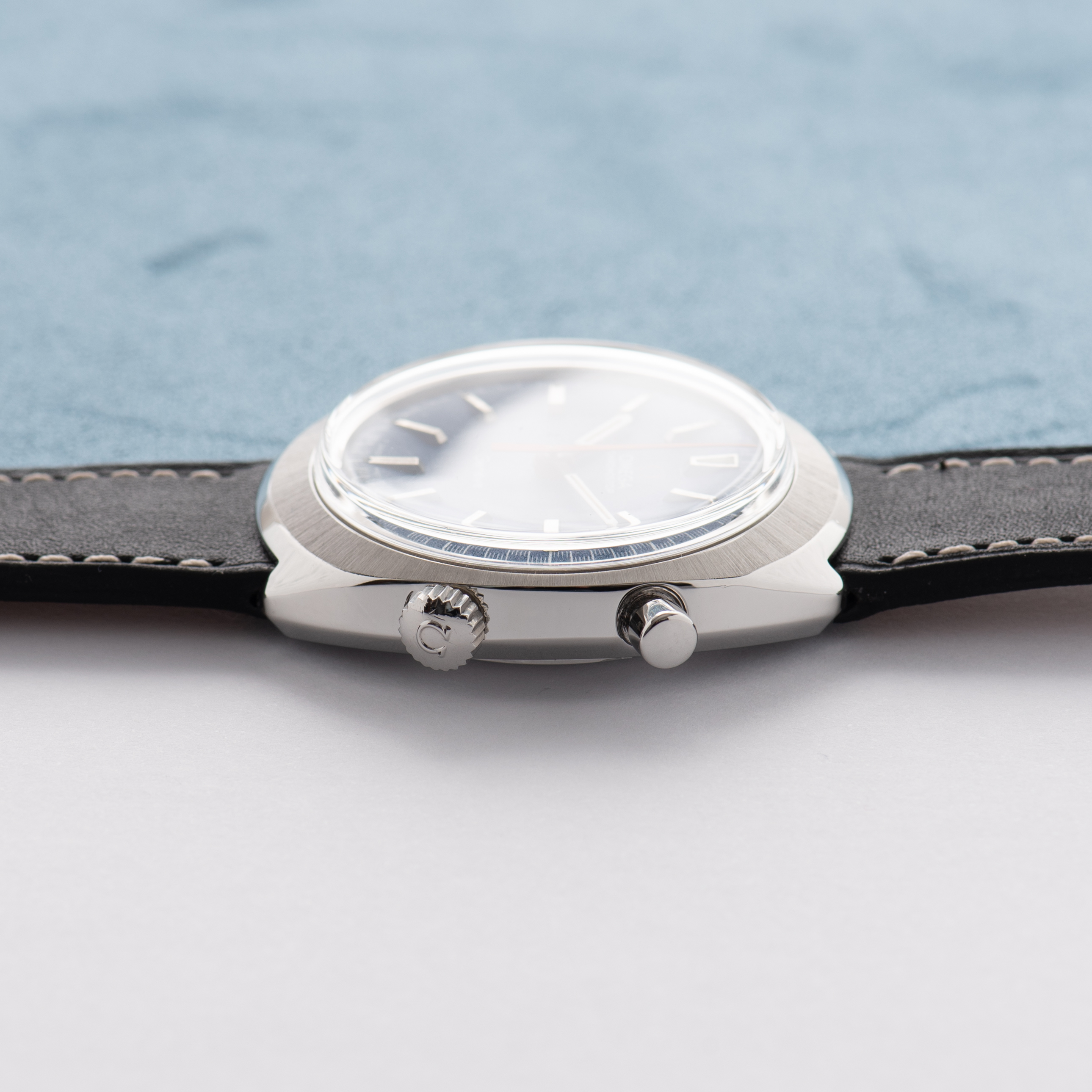 View of Omega Geneva Chronostop Blue Dial Ref 145.009 from 1968 Cal 865