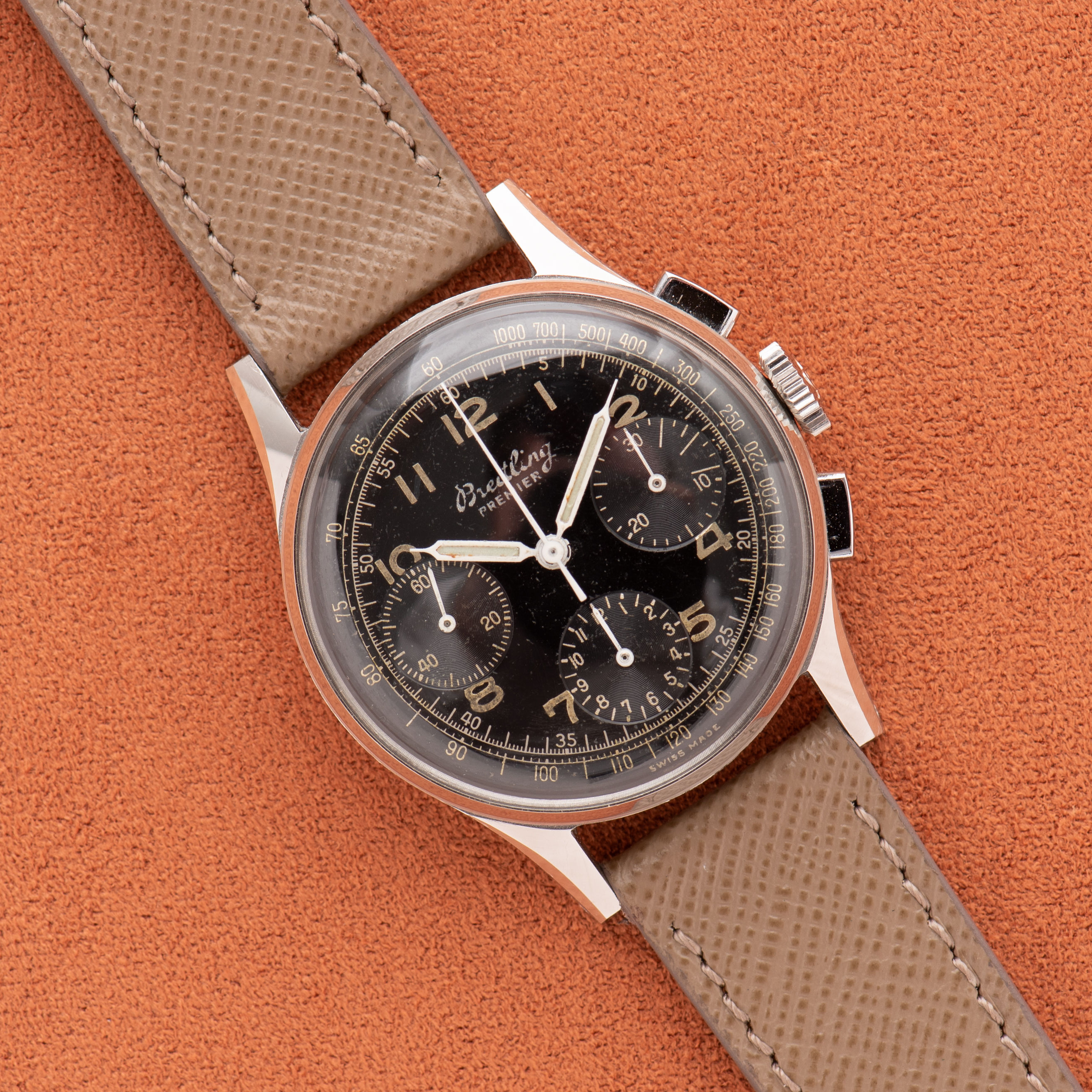 Breitling Premier Chronograph Unpolished Gilt Black Dial Venus 152 Réf 787