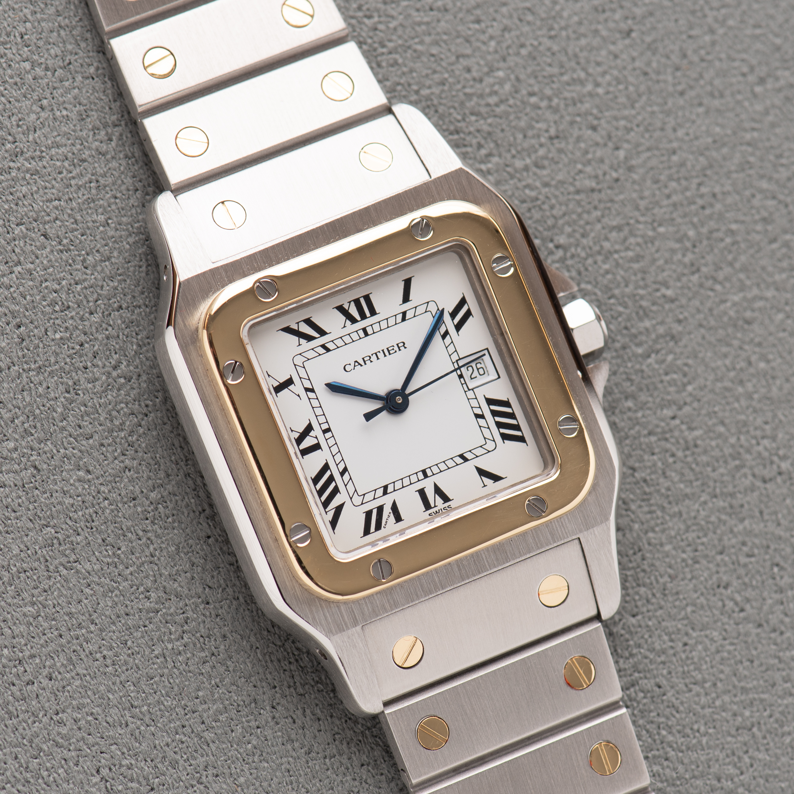Zicht op Cartier Santos Carrée Gold/steel Ref 2961 vanaf 1990-2000