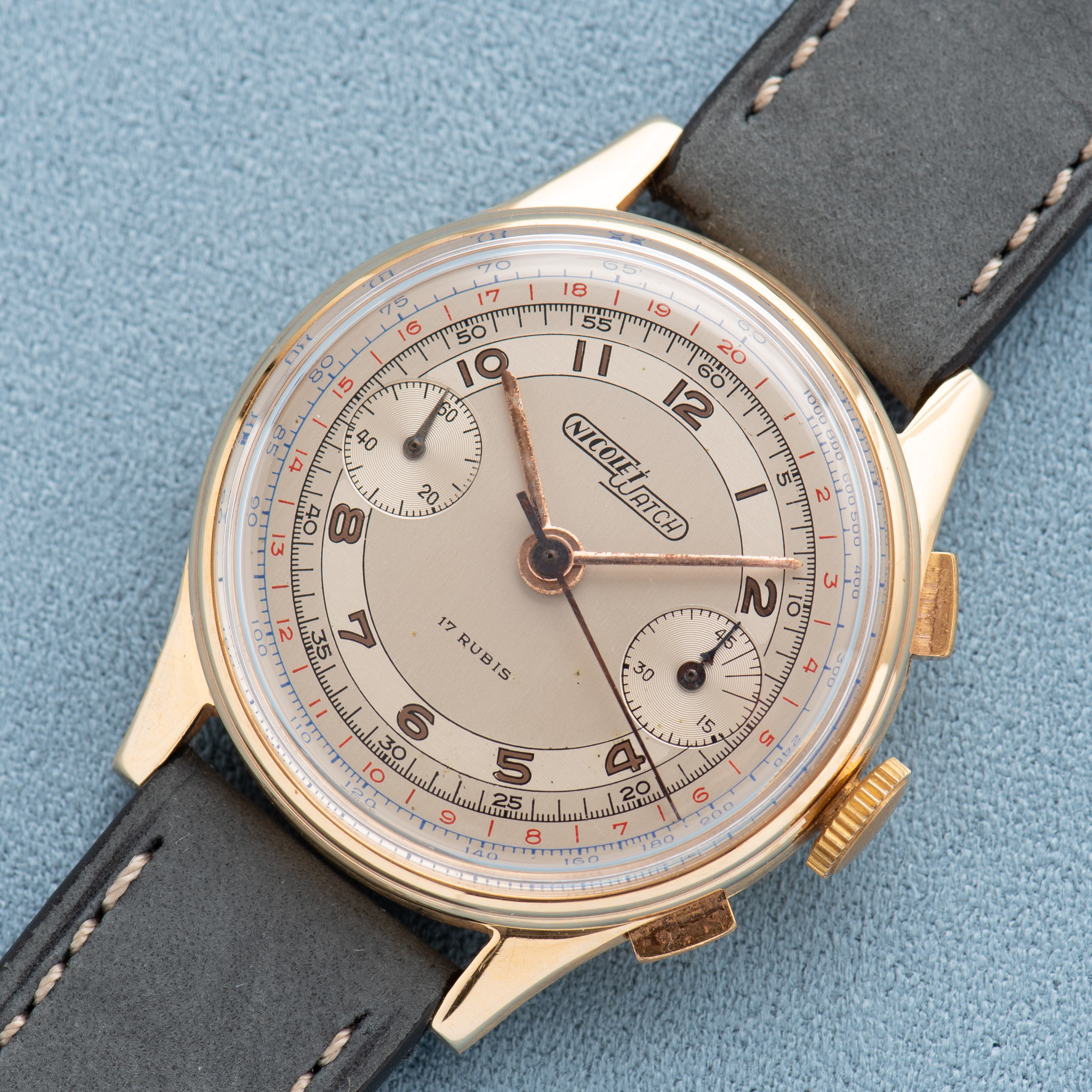 View of Nicolet Watch Chronograph 17rubis Gold Plated Landeron 39