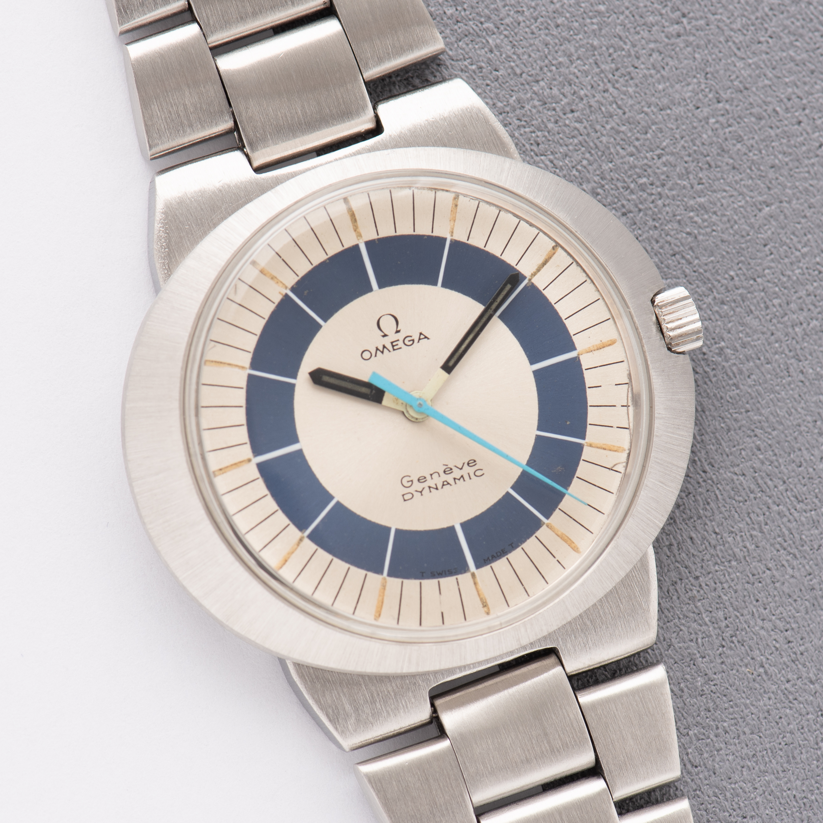 View of Omega Geneva Dynamic Mechanics Blue Dial from 1969 Ref 166.039