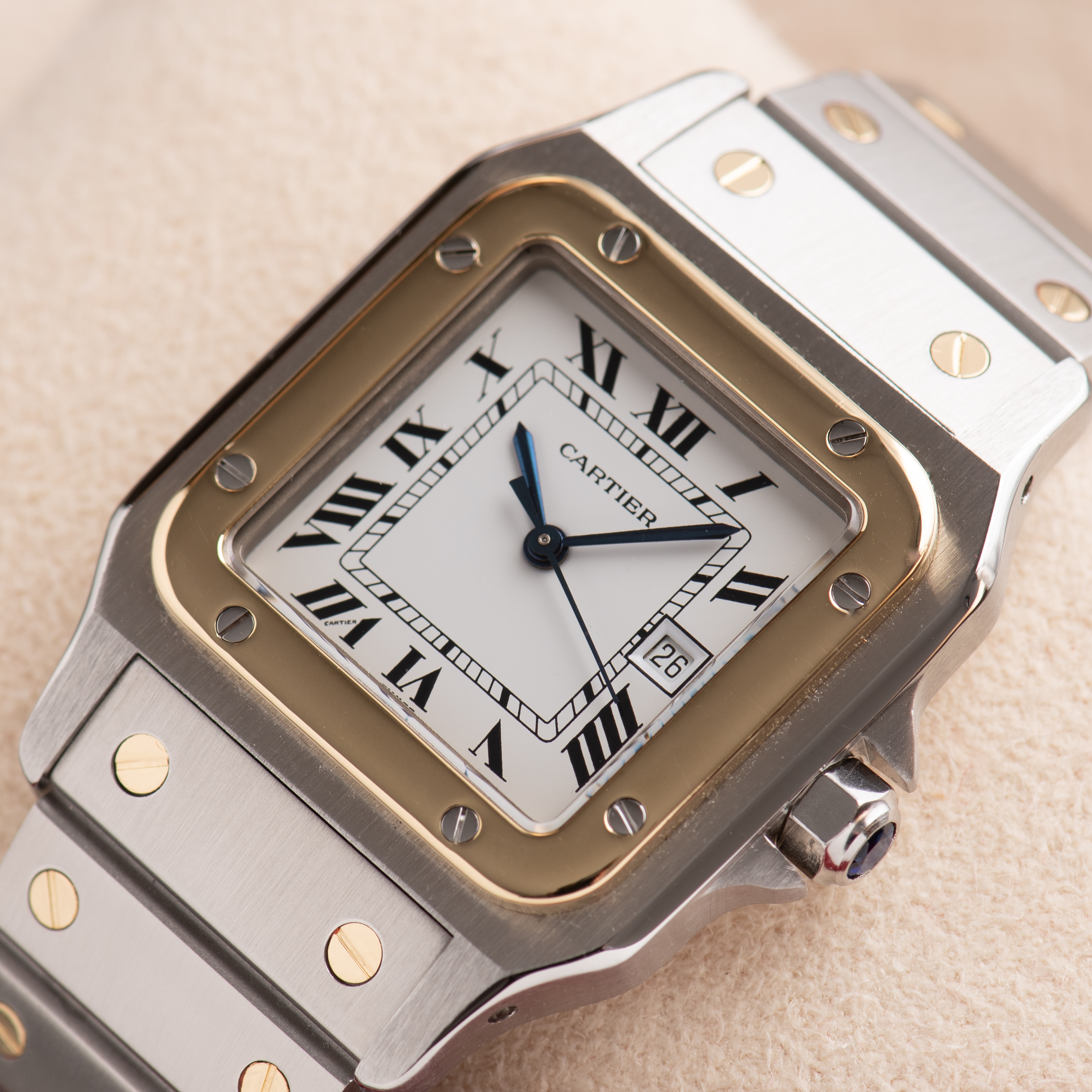 Zicht op Cartier Santos Carrée Gold/steel Ref 2961 vanaf 1990-2000