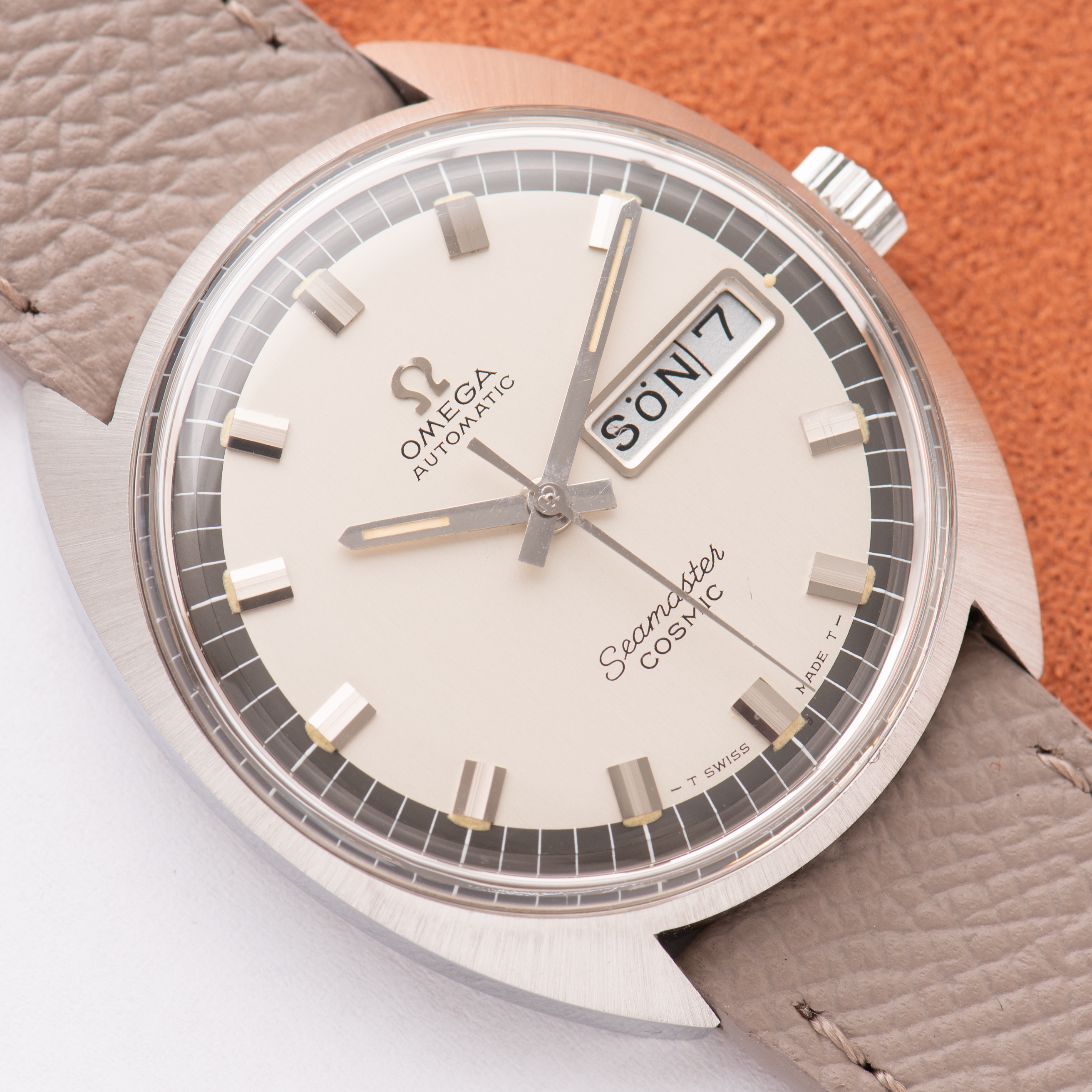 View of Omega Automatic Seamaster Cosmic Day Date Automatic cal 752 Ref 166.036