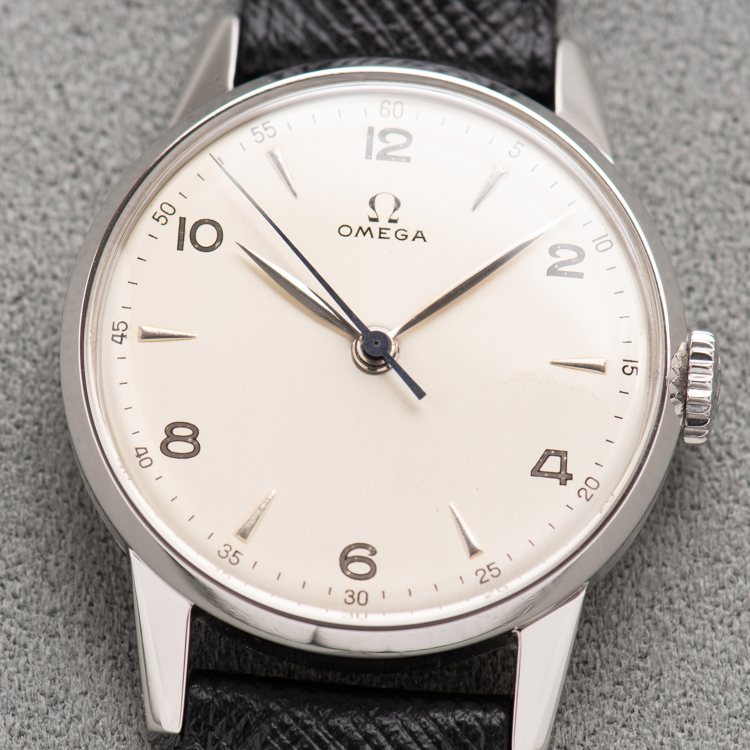 View of Omega Dress Watch Centre Seconds Arabic Dial ref 2496-1 from 1947