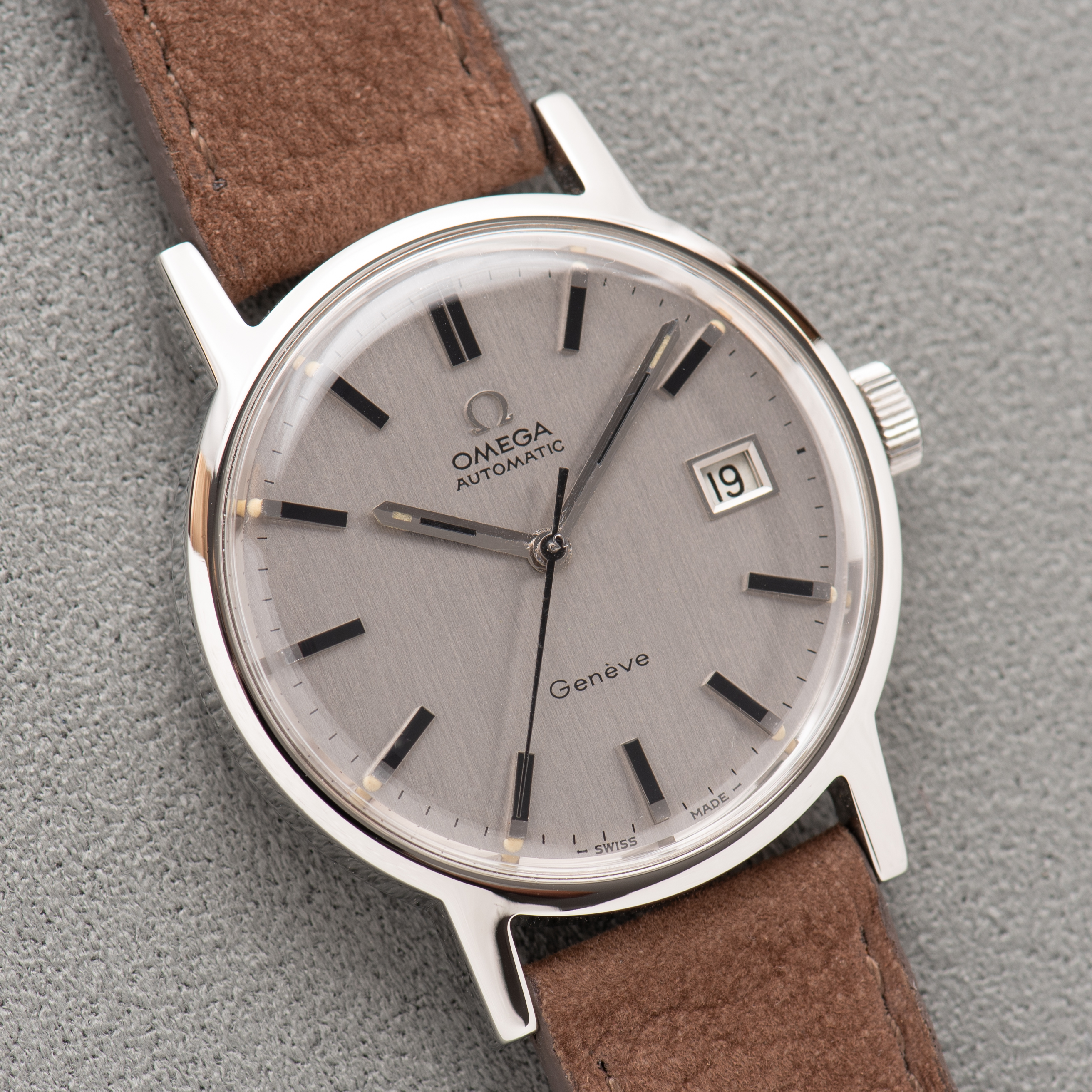 View of Omega Automatic Genève Grey Dial Ref 166.0098 from 1972