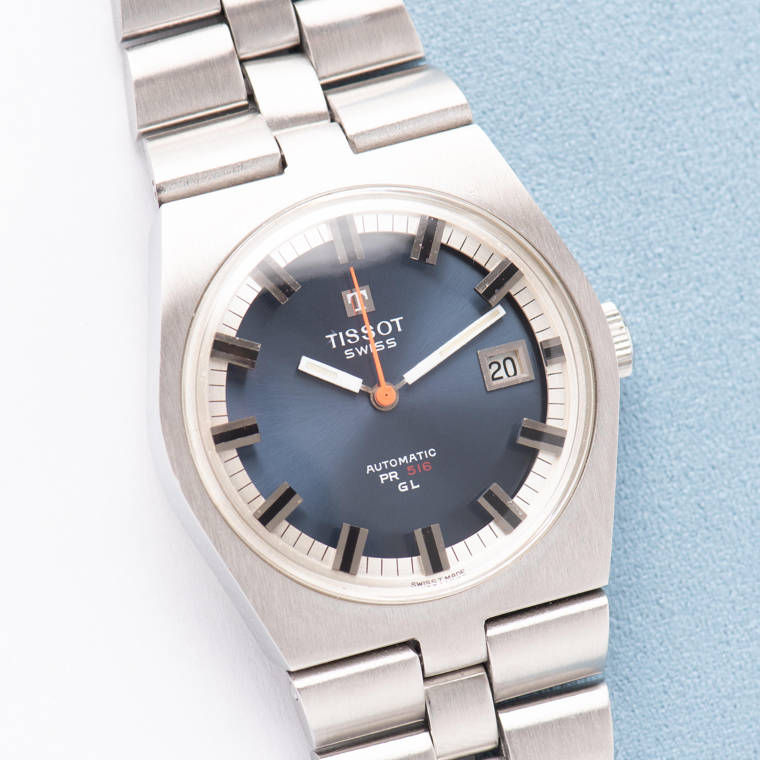 View of Tissot Automatic PR516 GL Blue dial Ref 44672-5X