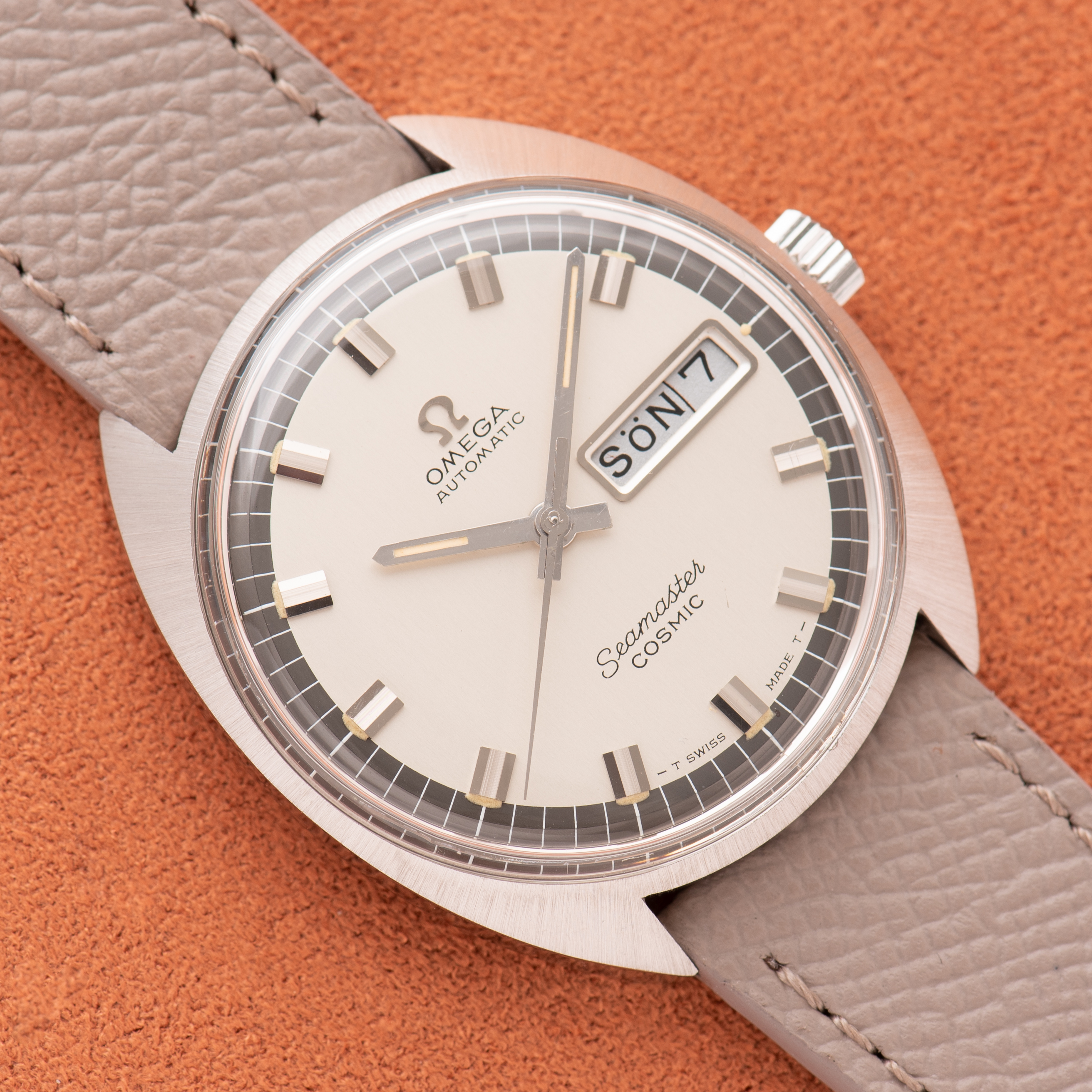 View of Omega Automatic Seamaster Cosmic Day Date Automatic cal 752 Ref 166.036