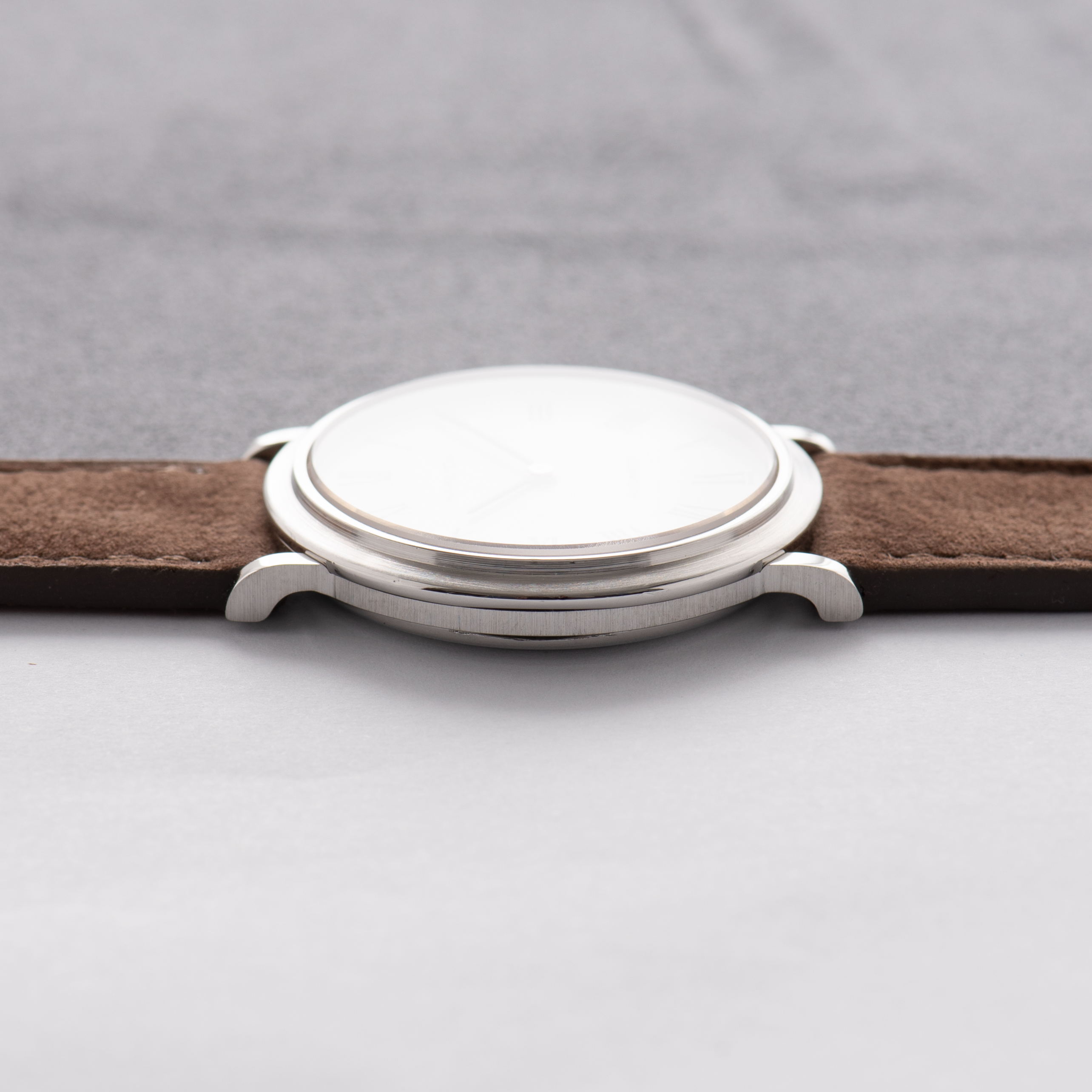 View of Hamilton PROTOTYPE Omega Automatic White Roman Dial Extraplate Cal 831