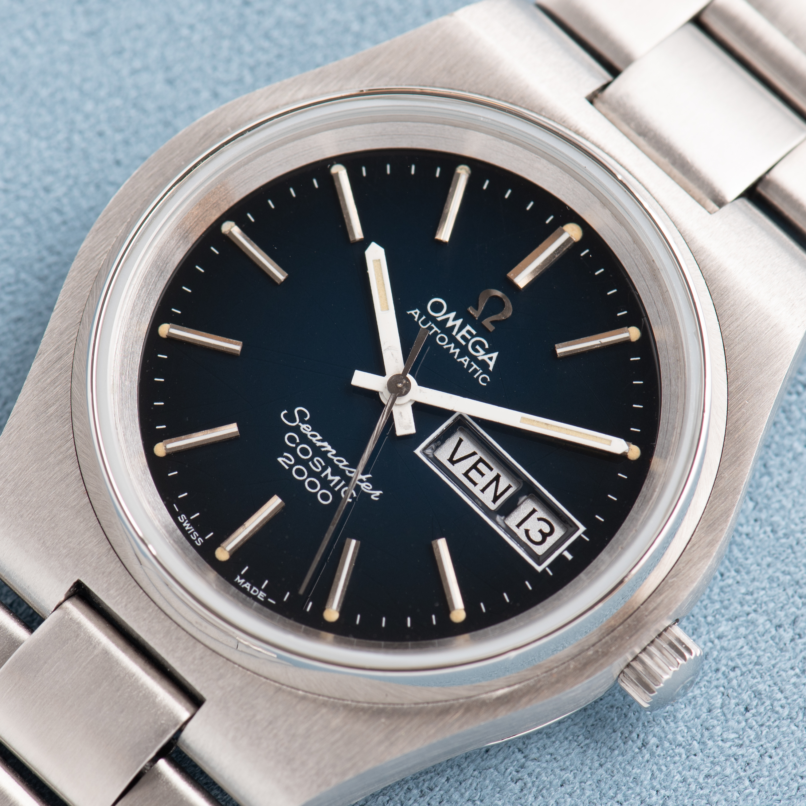 View of Omega Automatic Seamaster Cosmic 2000 Spider dial Réf 166.0129 from 1973
