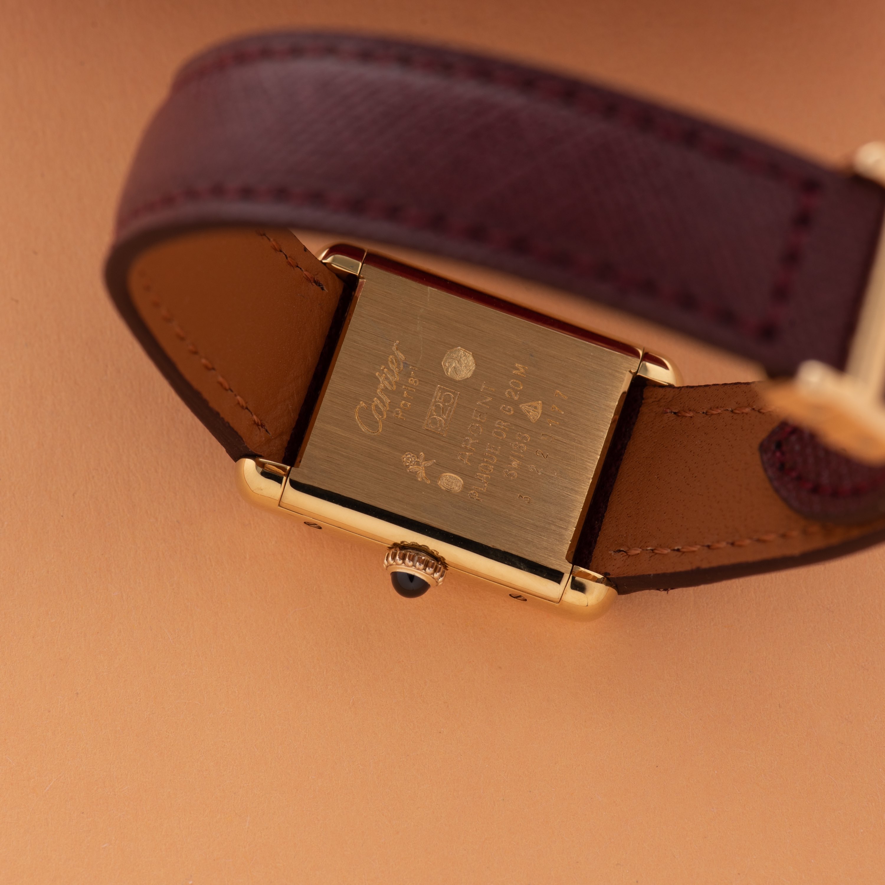 View of Cartier Must de Tank de Must Vermeil PM Trinity Dial