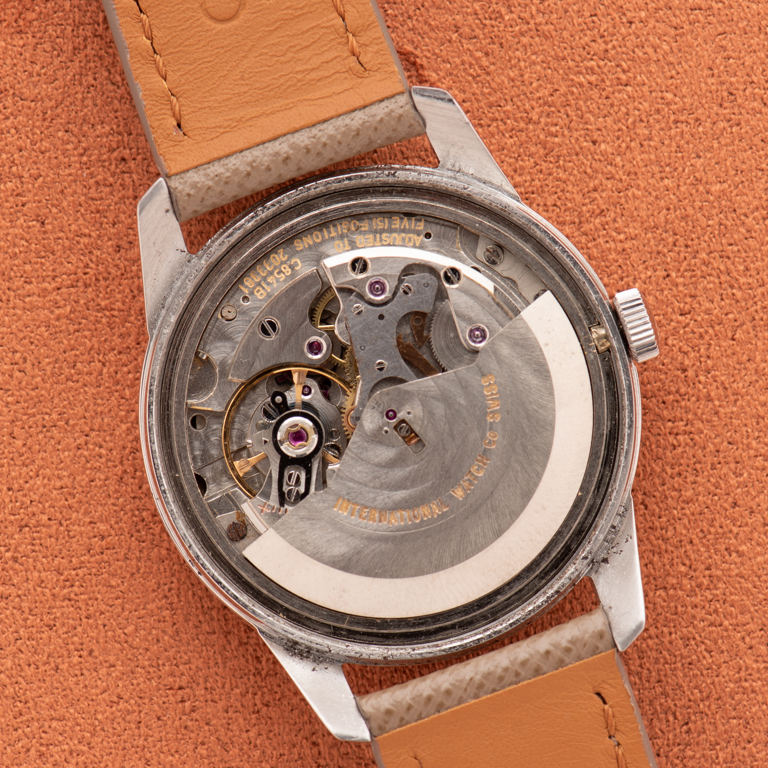 View of IWC International Watch Co Schaffhausen Automatic Silver Dial cal 8541B réf R810