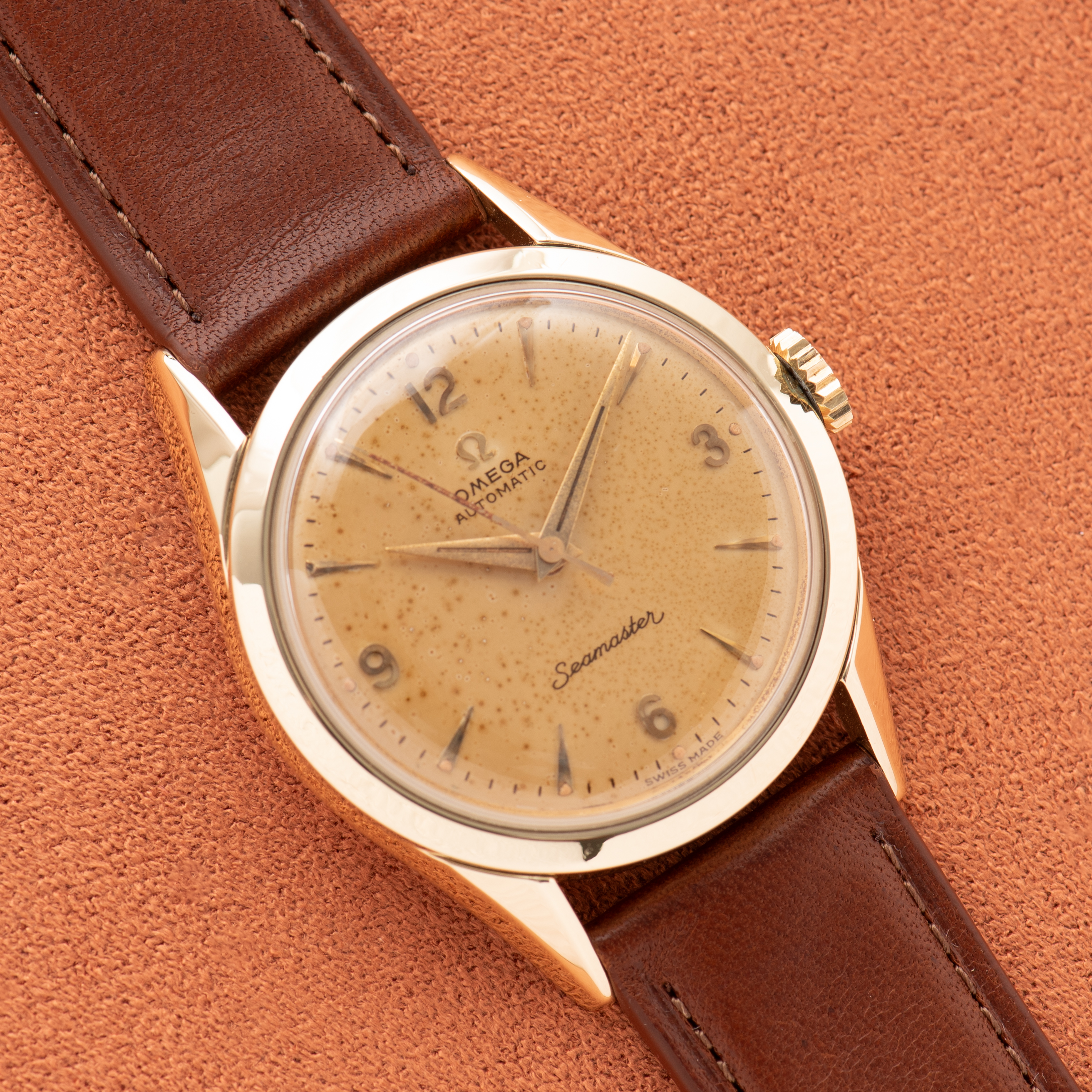 View of Omega Automatic Seamaster Patina Dial Réf 2802-9 SC cal 471 from 1956