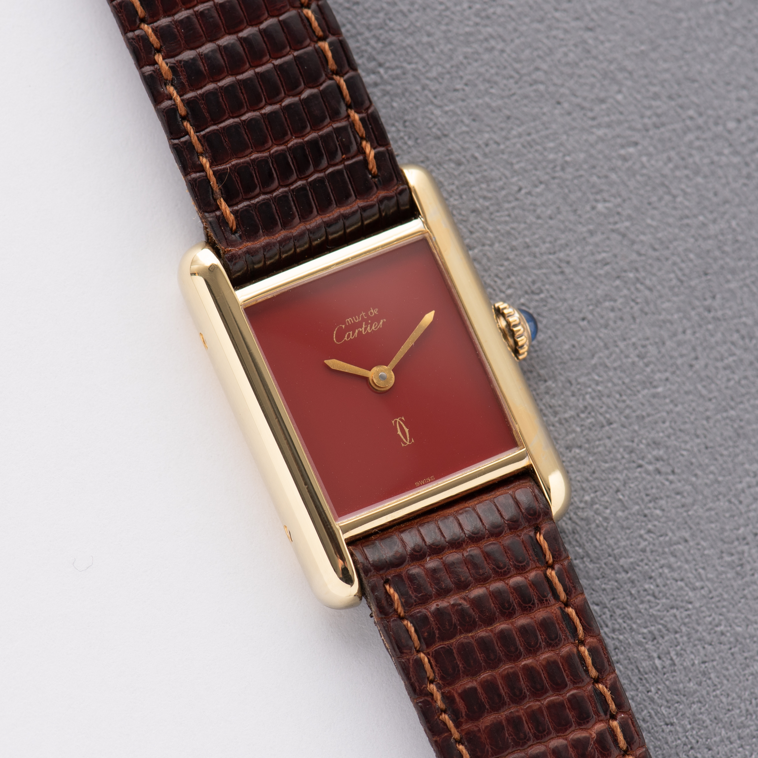 Vue de Cartier Must de Tank de Must Vermeil Burgundy Dial from 1980