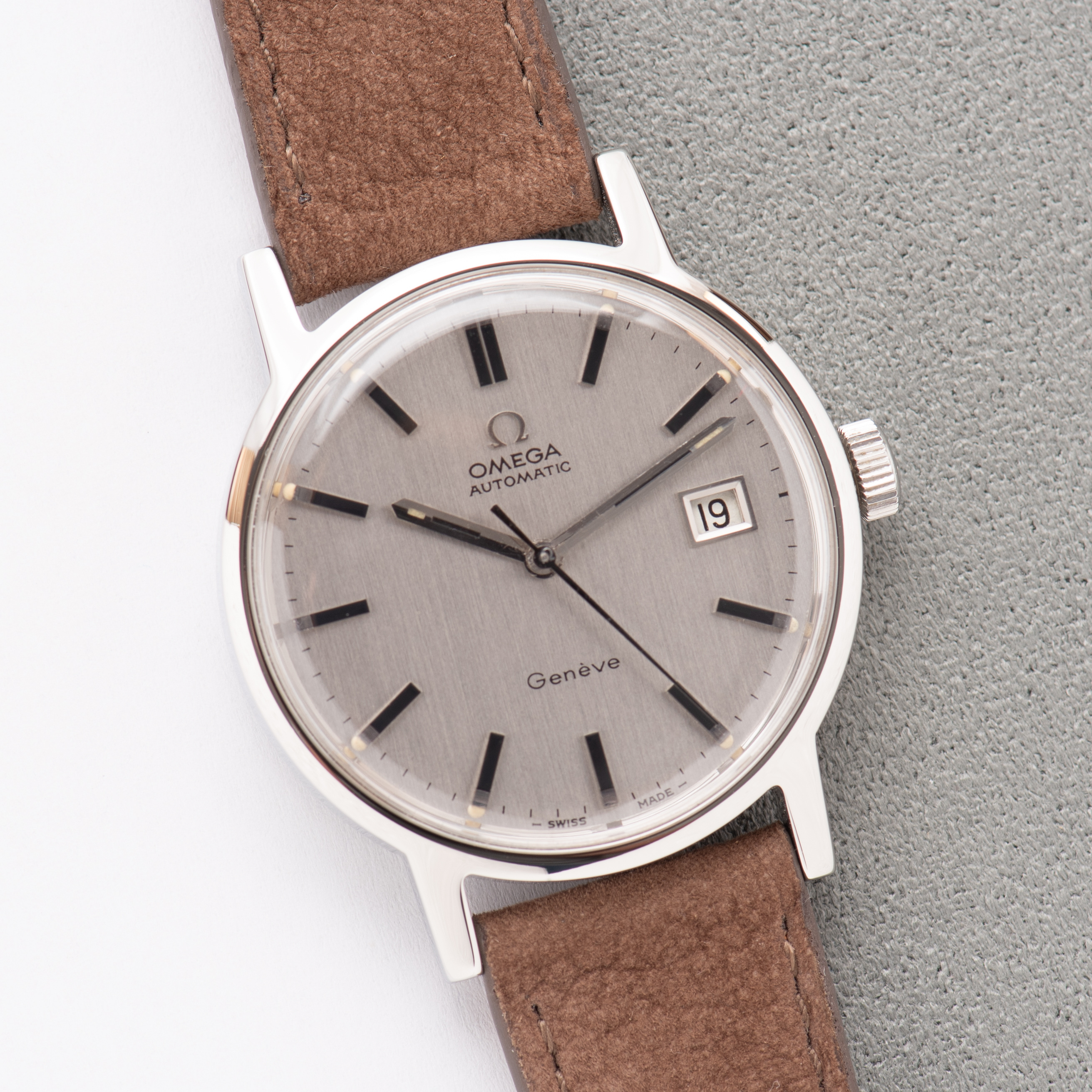 View of Omega Automatic Genève Grey Dial Ref 166.0098 from 1972