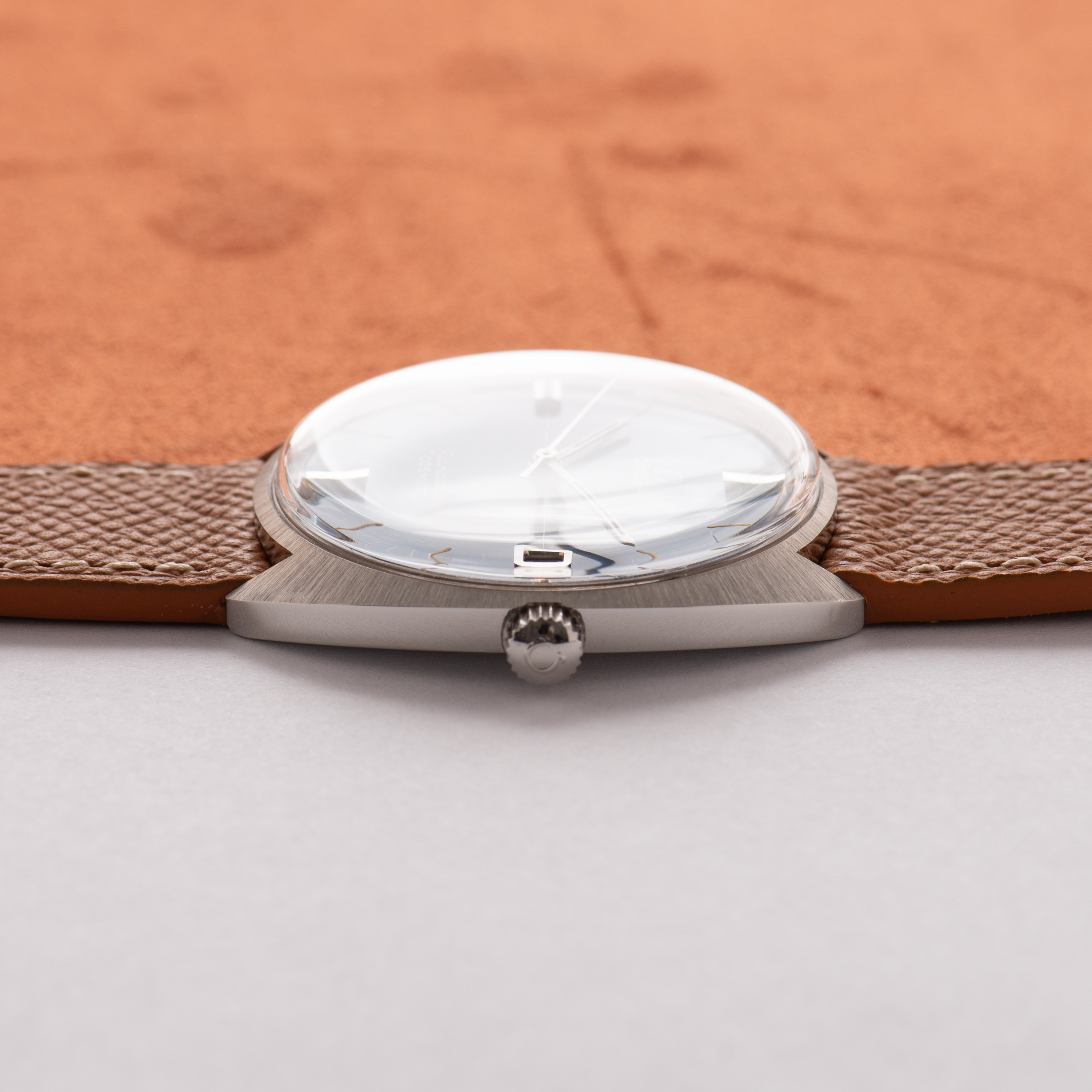 View of Omega Seamaster Cosmic Blue Crosshair Dial Date Ref 136.017SP from 1969