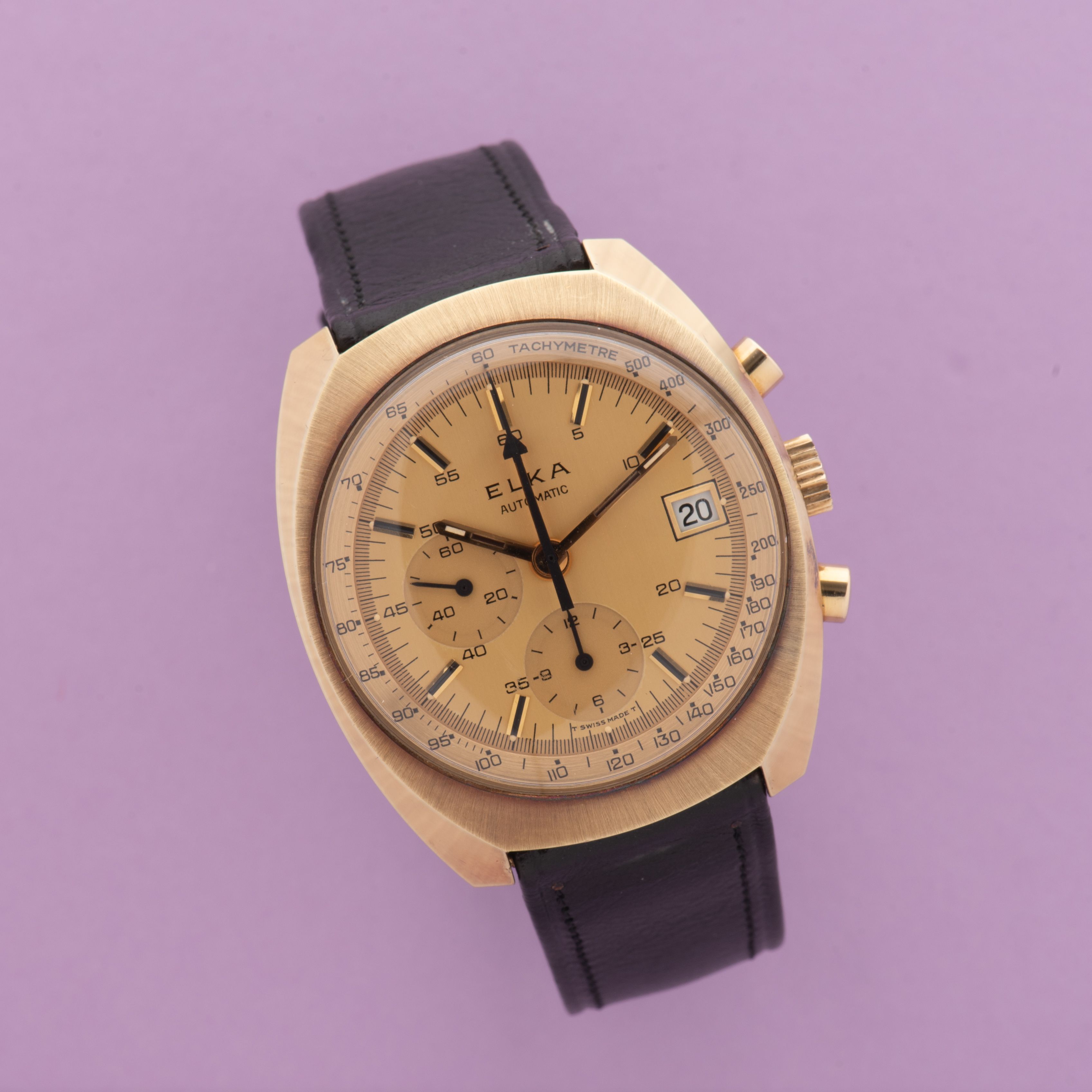 View of Elka Chronograph Lemania 1341 New Old Stock