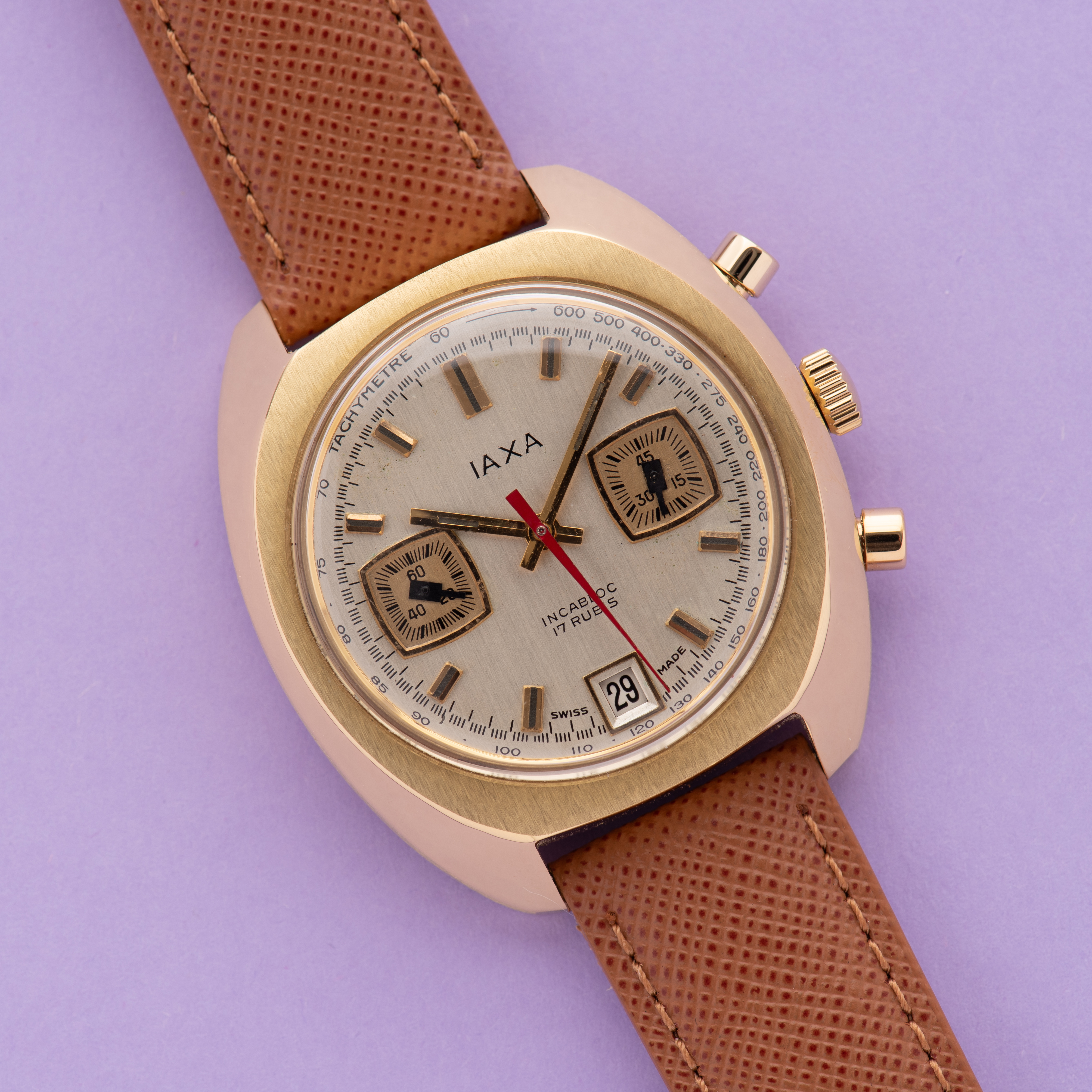 View of Iaxa Incabloc Chronograph 17rubis valjoux 7734