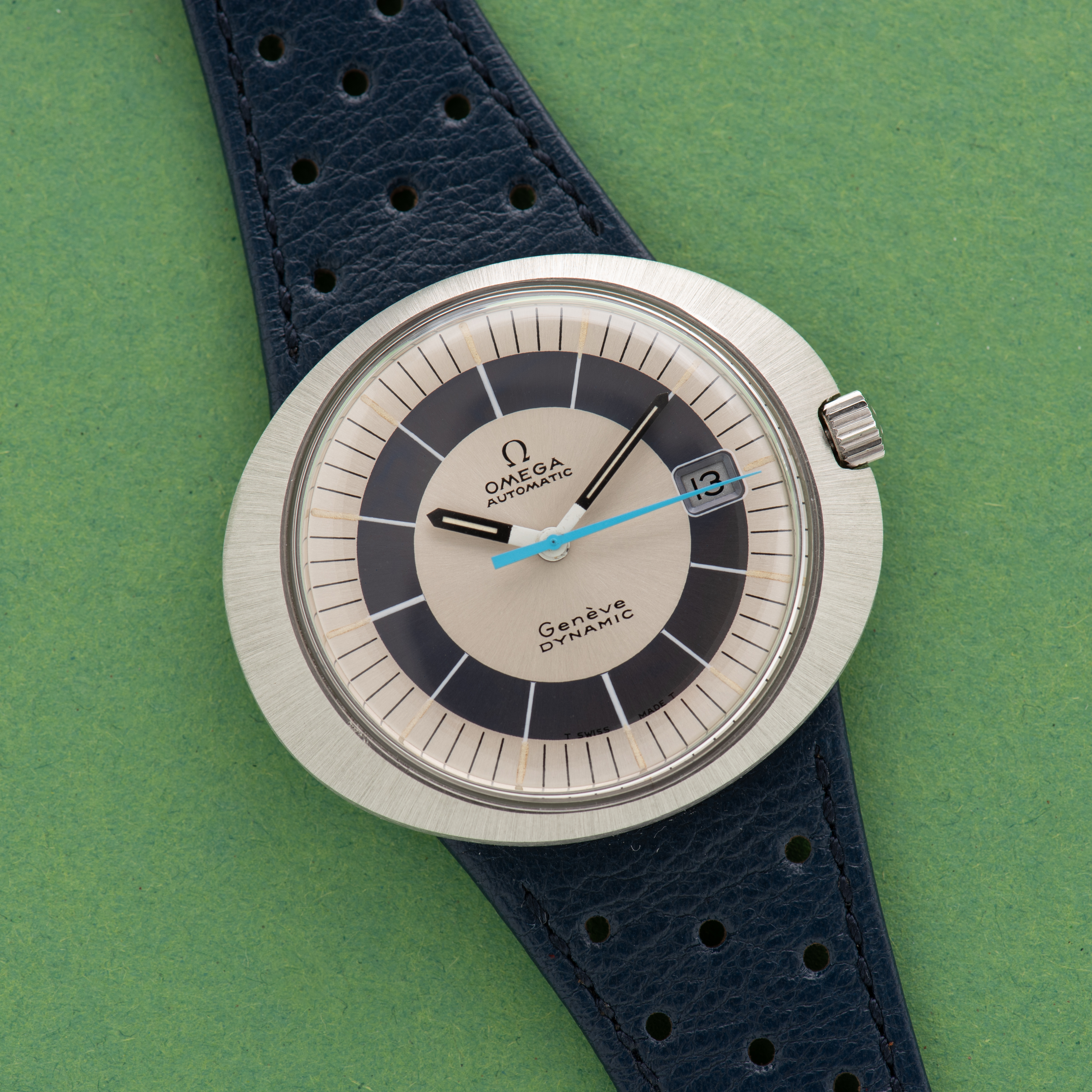 View of Omega Genève Dynamic Automatic Blue Dial from 1968 Ref 166.039