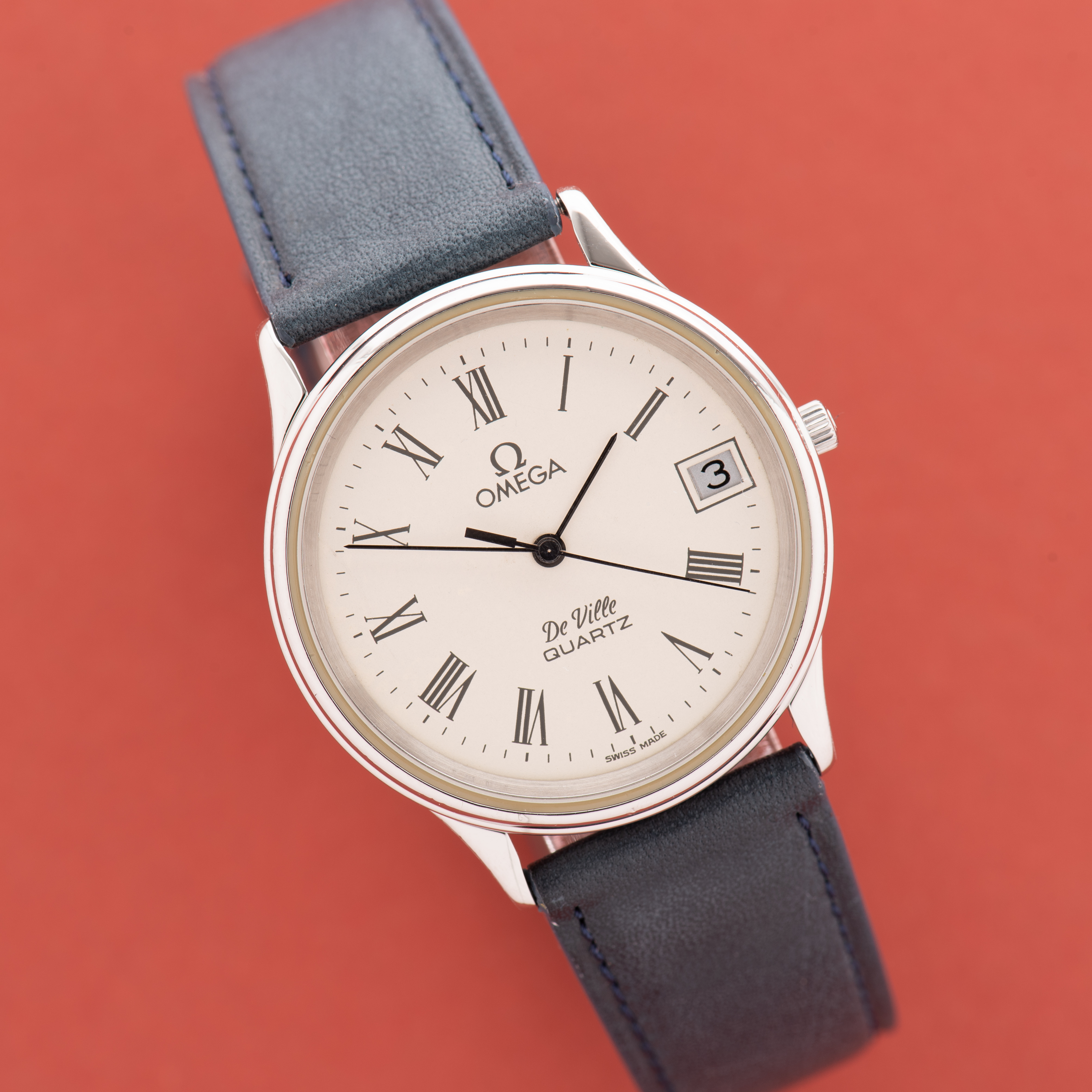 View of Omega de Ville Quartz White Dial Ref 196.0164 from 1980