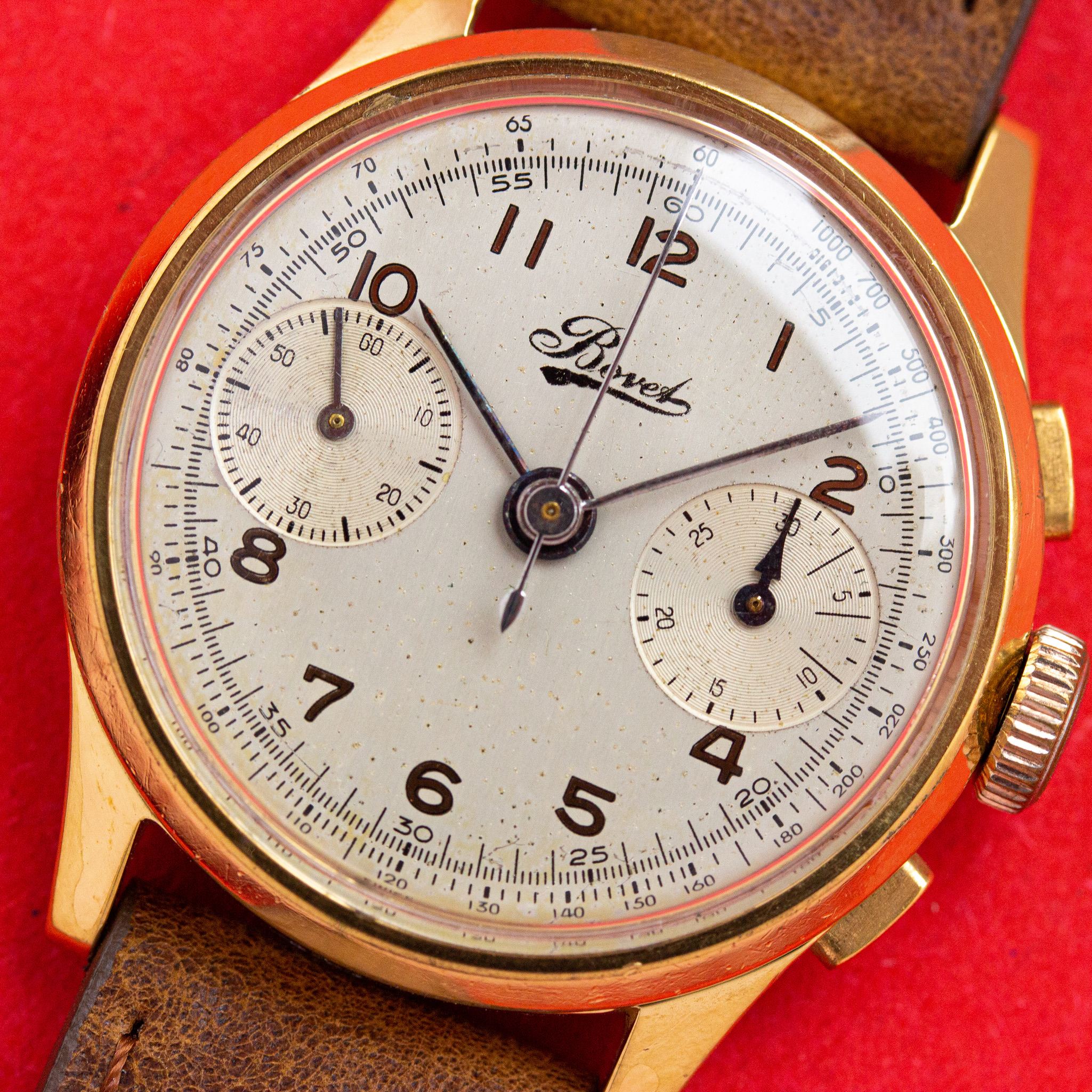 Zicht op Bovet chronograph Swiss Landeron 51