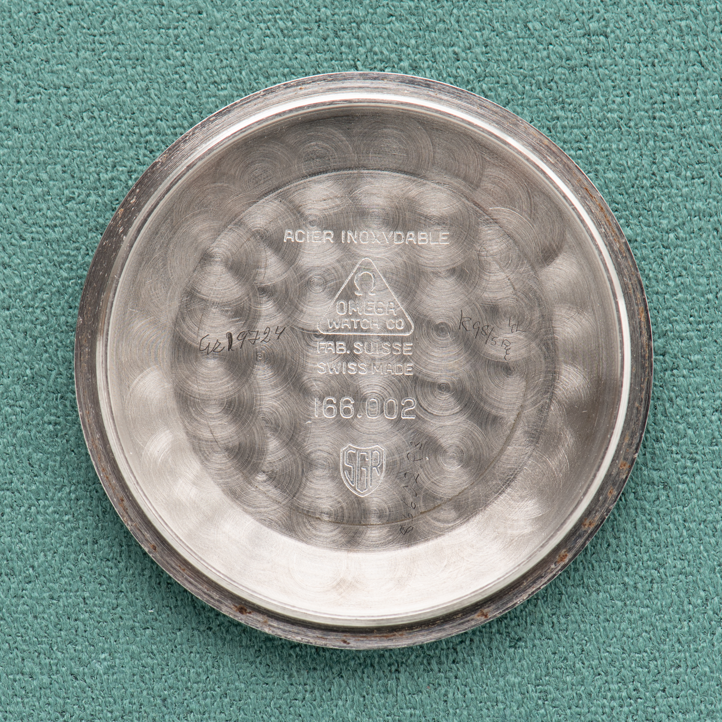View of Omega Seamaster Automatic Date Silver Dial Ref 166.002 from 1964