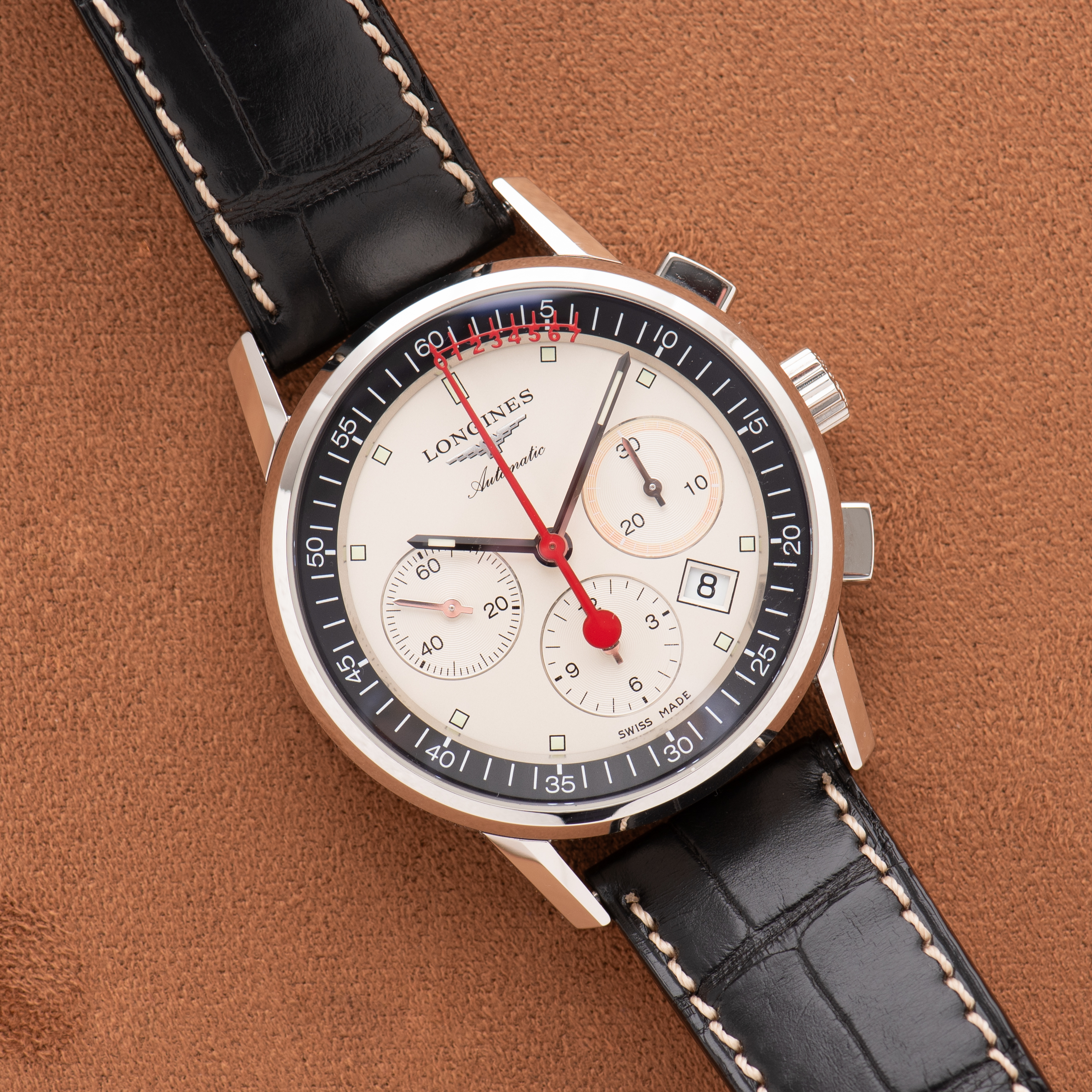 Zicht op Longines Heritage Chronograph Column Wheel Ref L.4.754.4 Volledige Set uit 2024