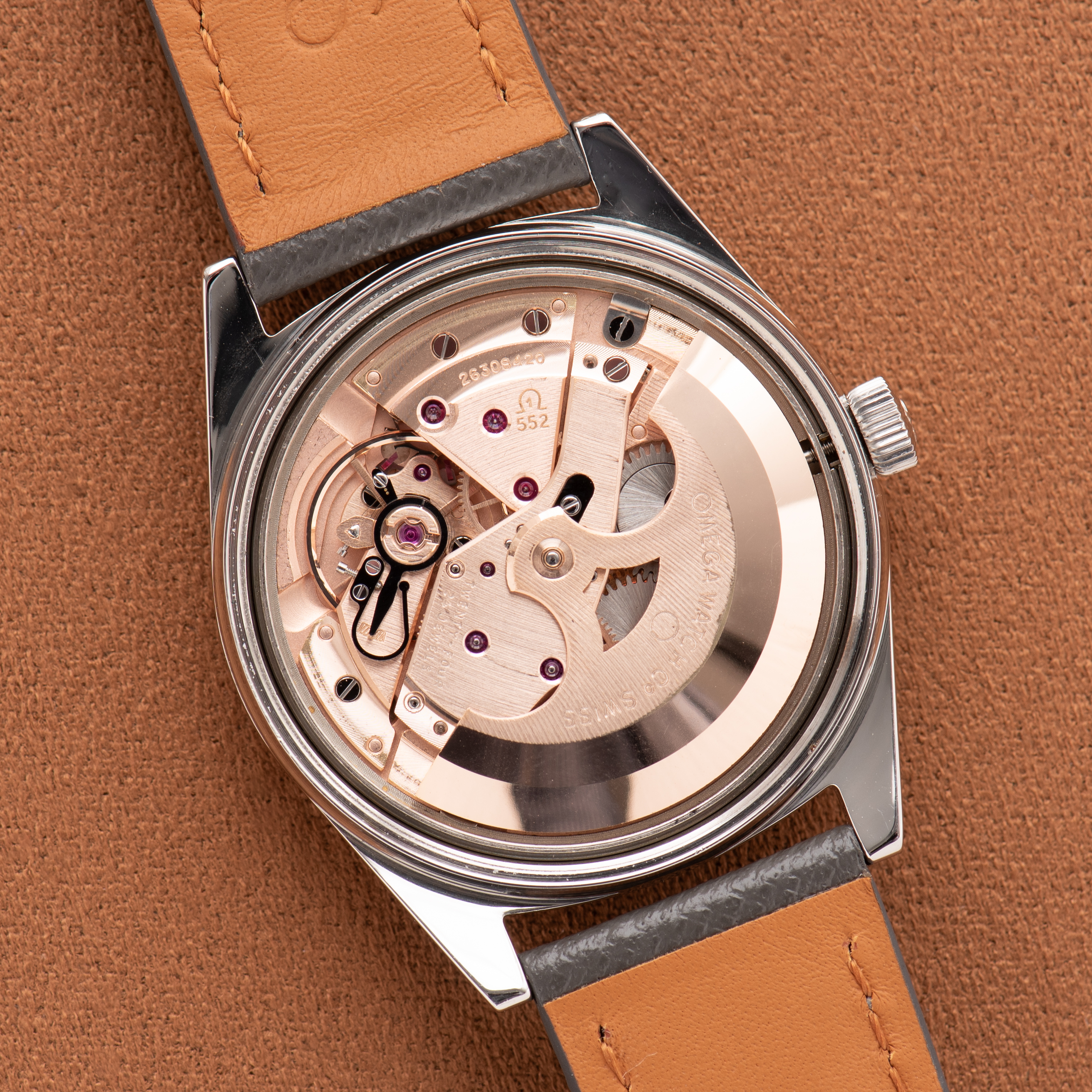 View of Omega Automatic Genève Silver Dial ref 165.041 from 1968