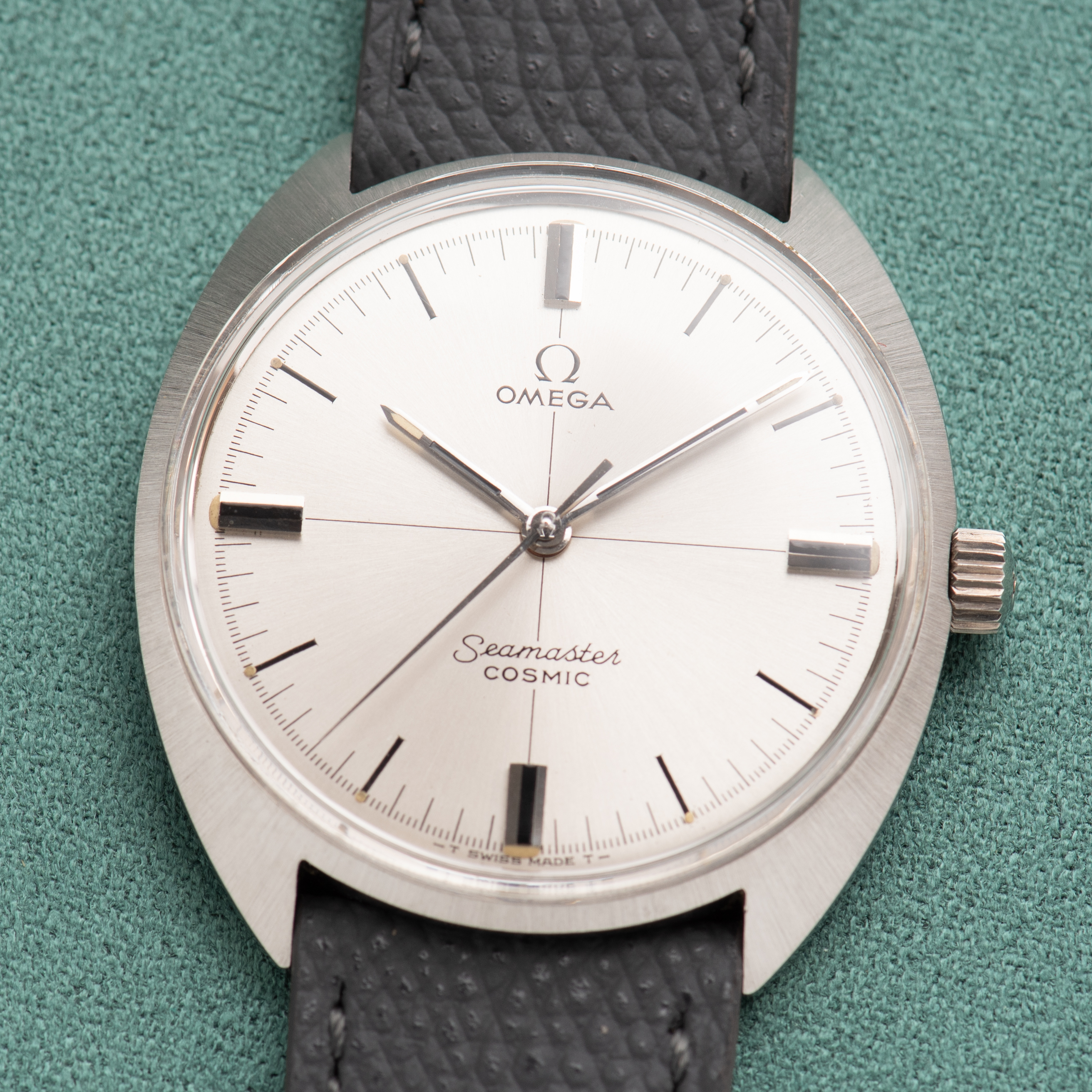 View of Omega Seamaster Cosmic Crosshair Silver Dial Ref 135.017 cal 601 from 1968