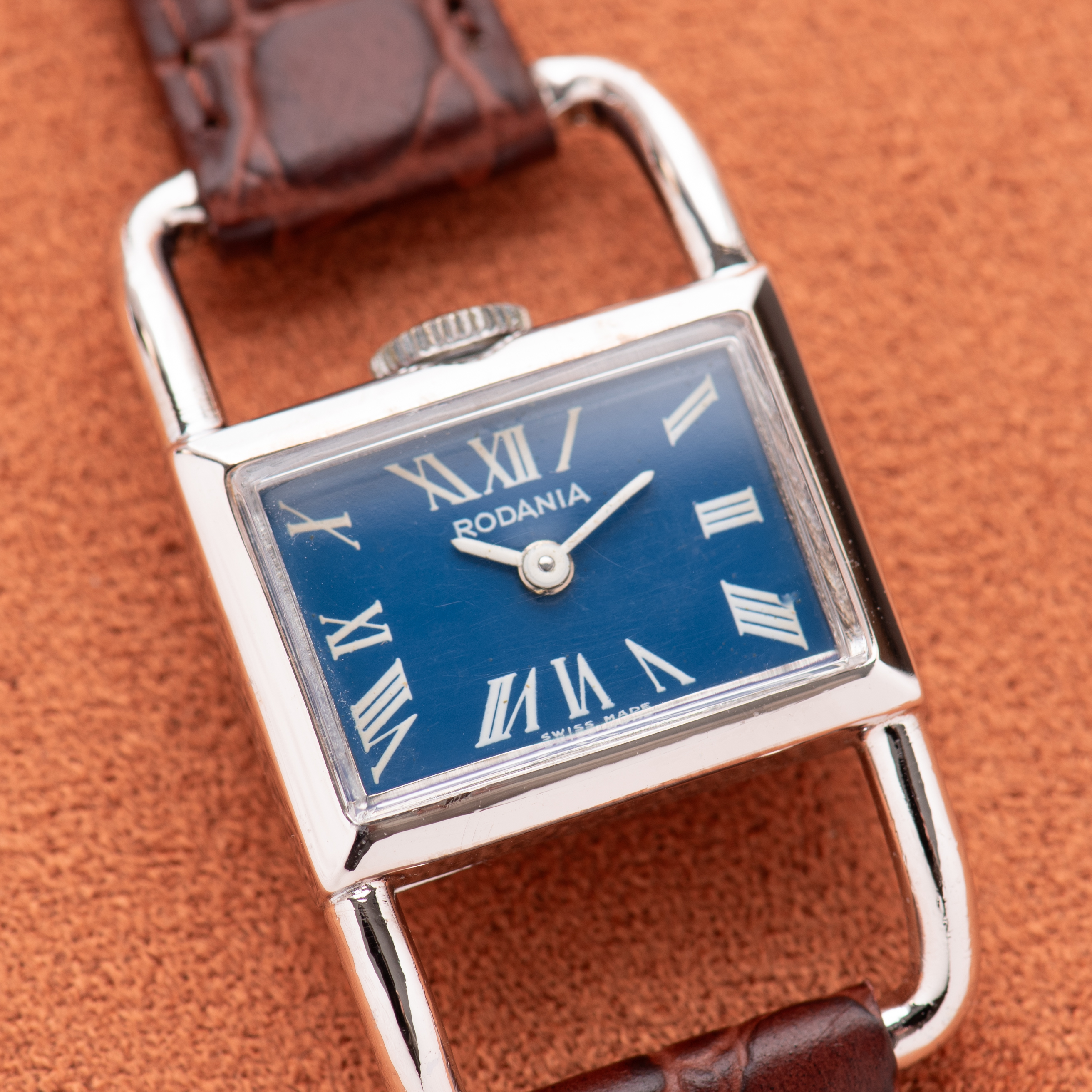 View of Rodania Etrier Blue Dial Mécanique AS 1977