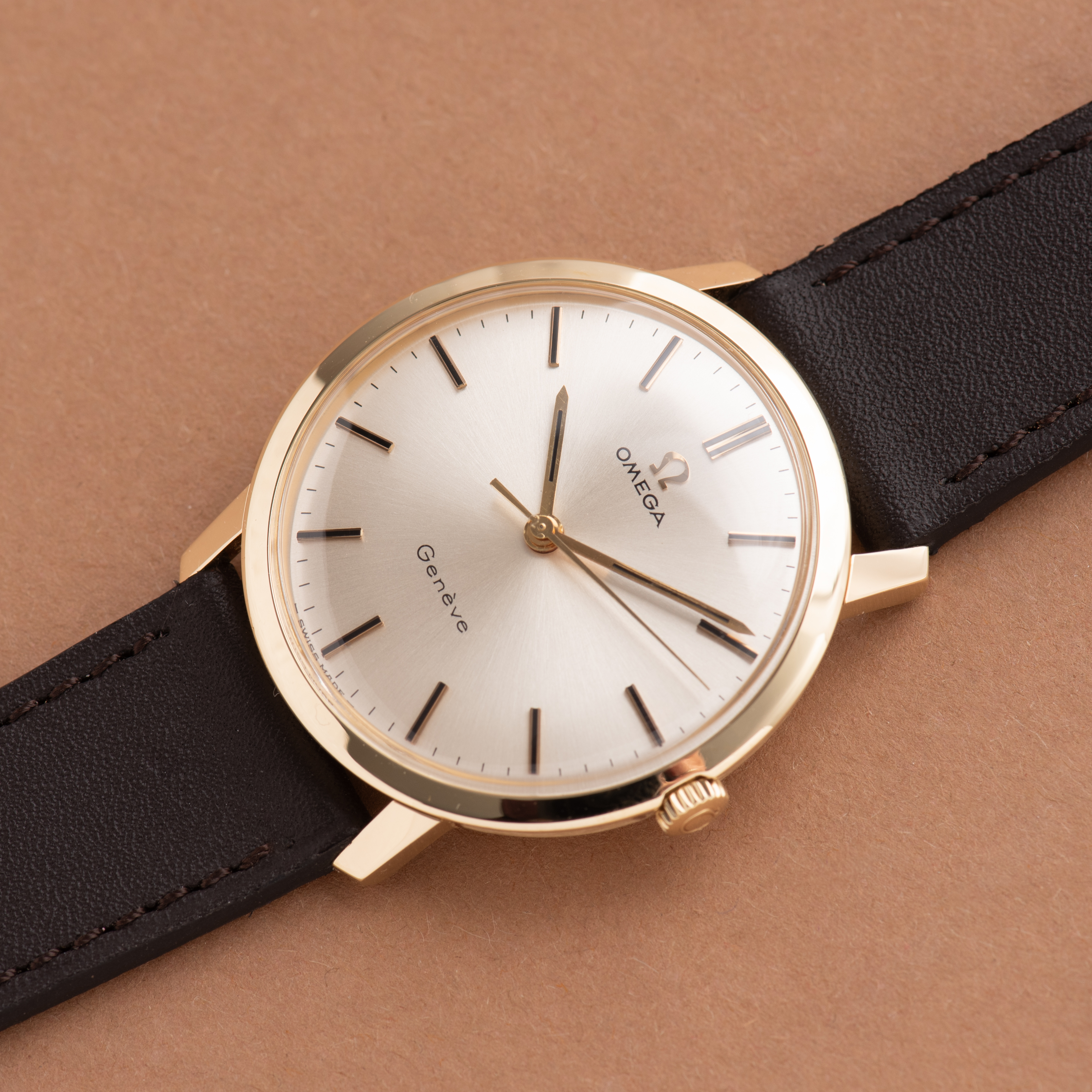 View of Omega Geneva Dress Watch 14K Yellow Gold Ref 131.021SP from 1969