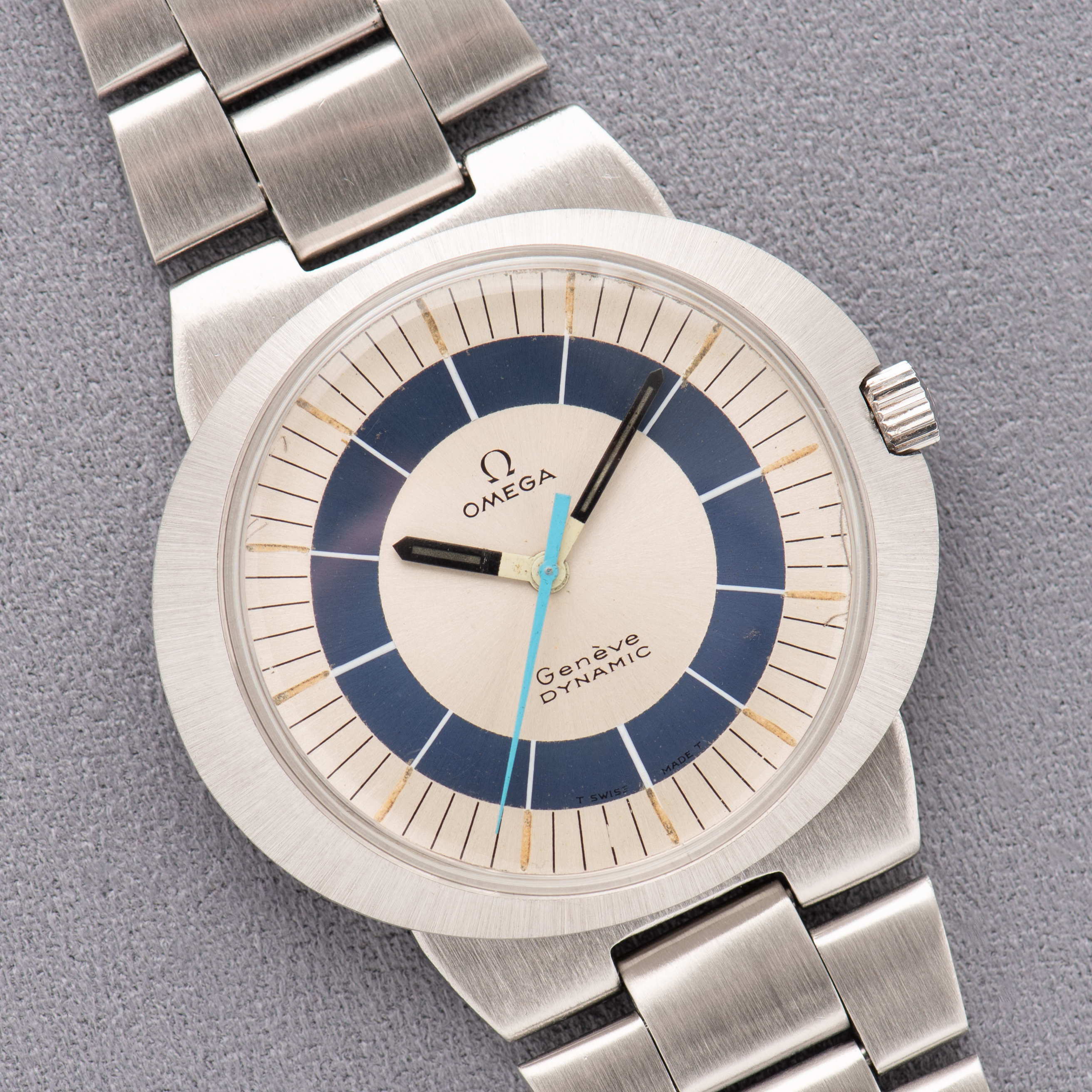 View of Omega Geneva Dynamic Mechanics Blue Dial from 1969 Ref 166.039