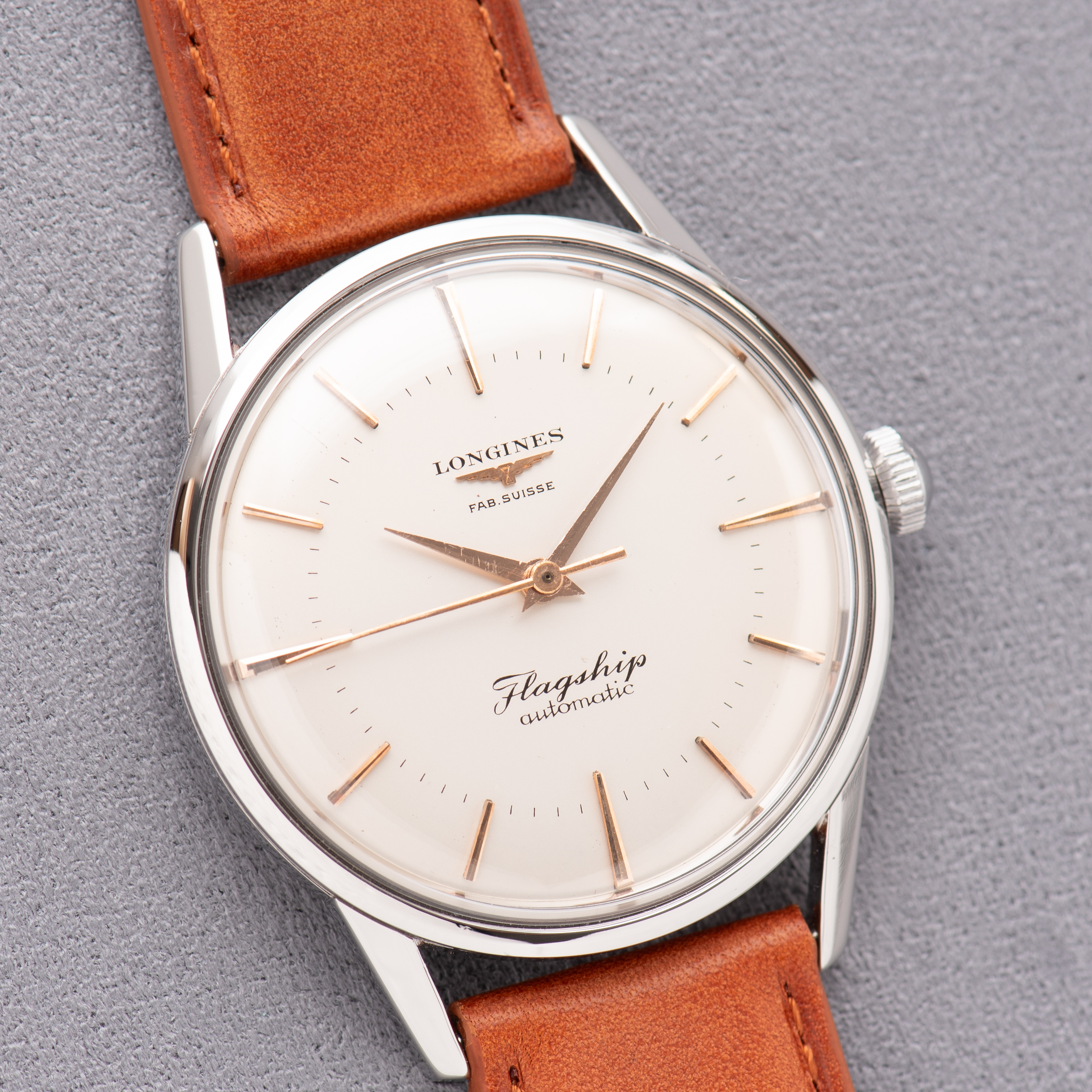 Zicht op Longines Flagship Automatic Steel – Caliber 380 – Ref. 1104 – Circa 1970-1980
