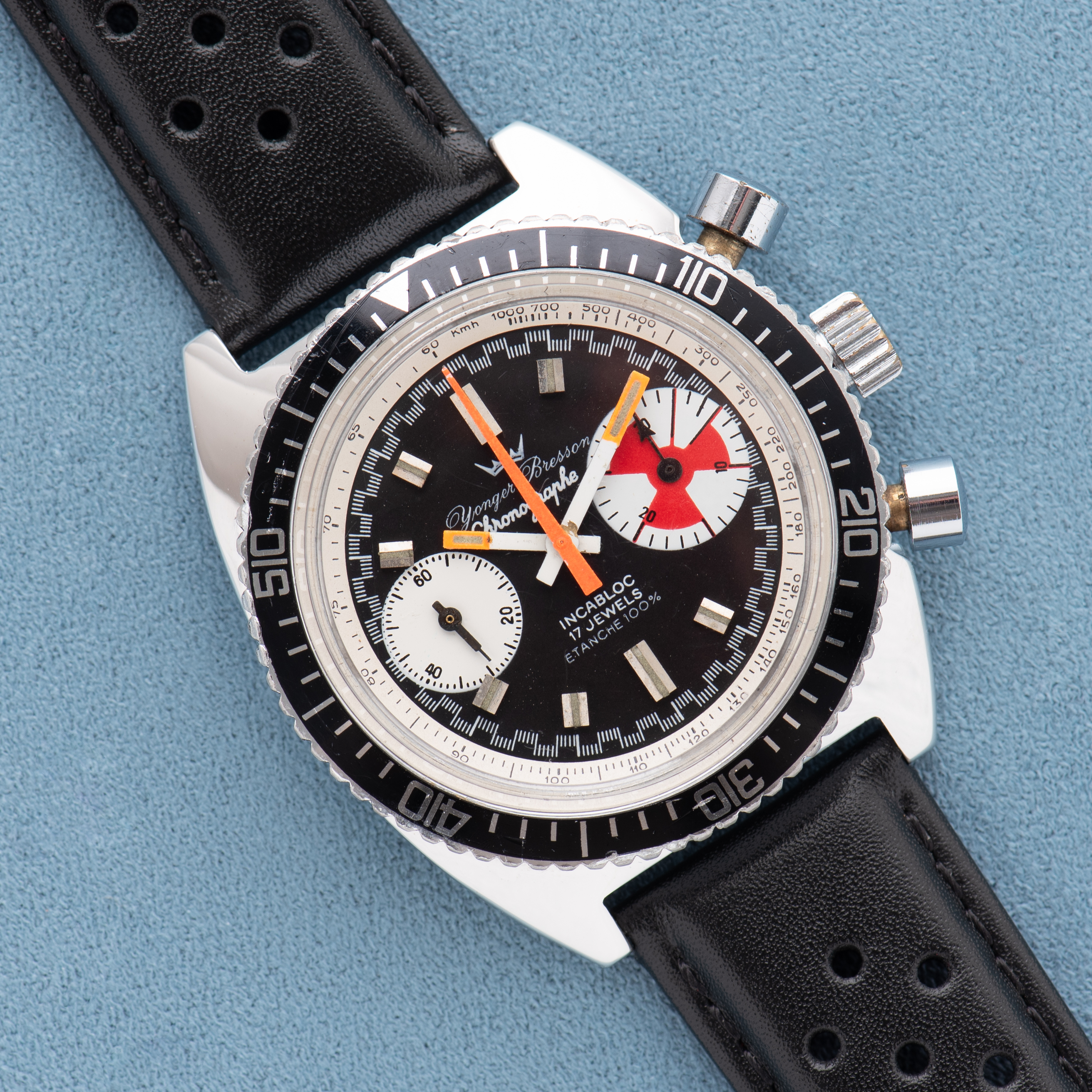 Zicht op Yunger Bresson "Yachtingraph" Chronograph Incabloc Valjoux 7733