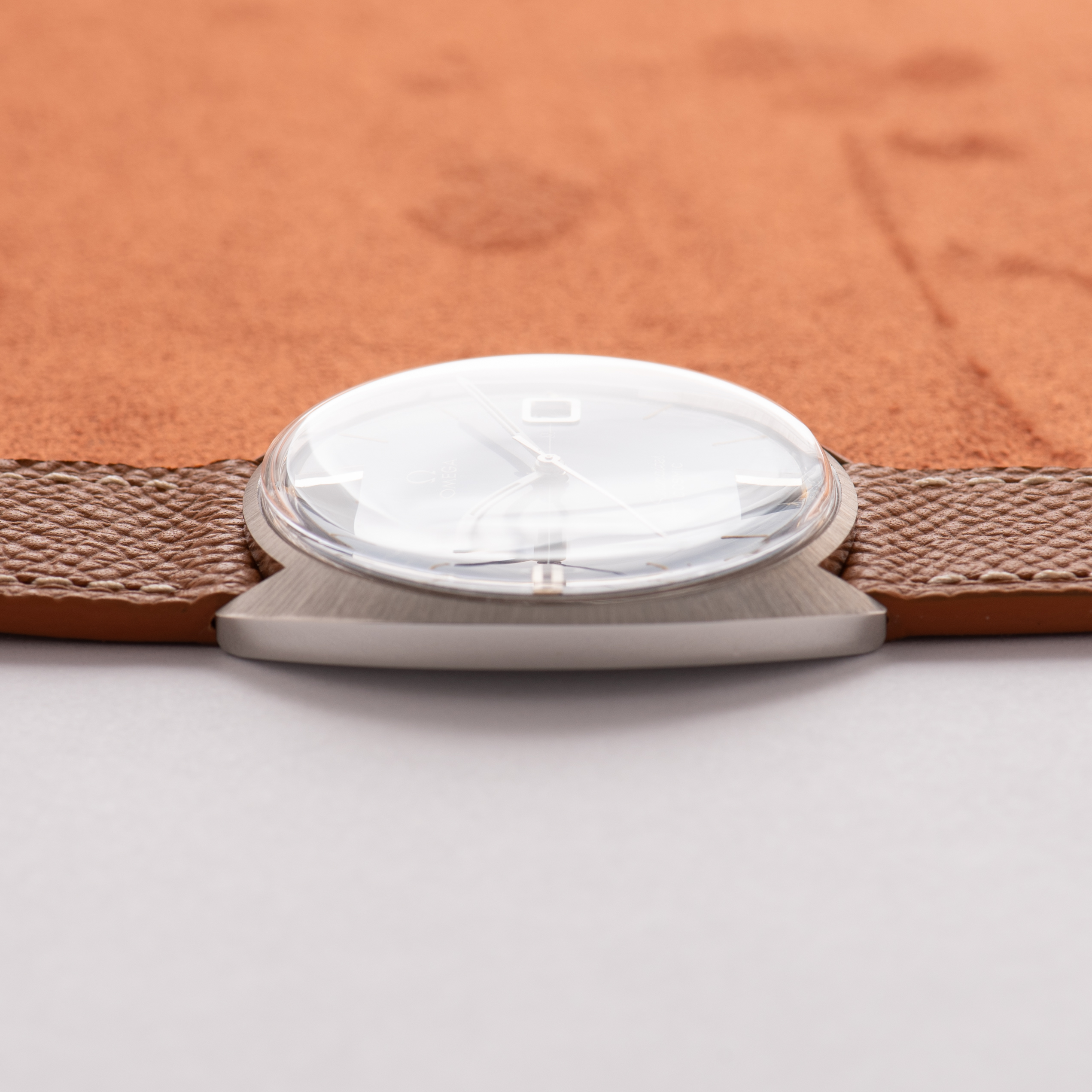 View of Omega Seamaster Cosmic Blue Crosshair Dial Date Ref 136.017SP from 1969