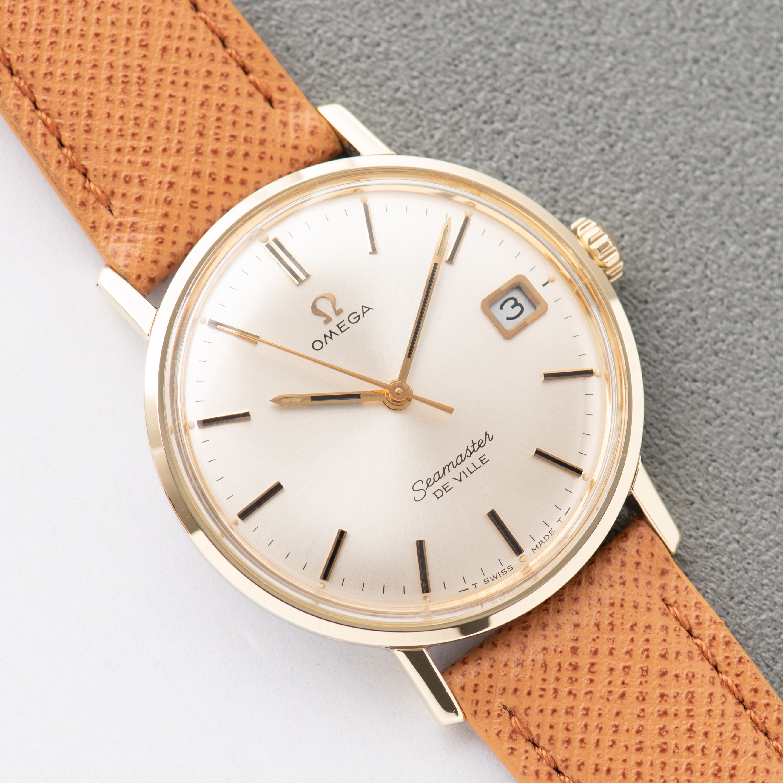View of Omega Seamaster De Ville Date Gold/Steel Ref 136,020 SP from 1971
