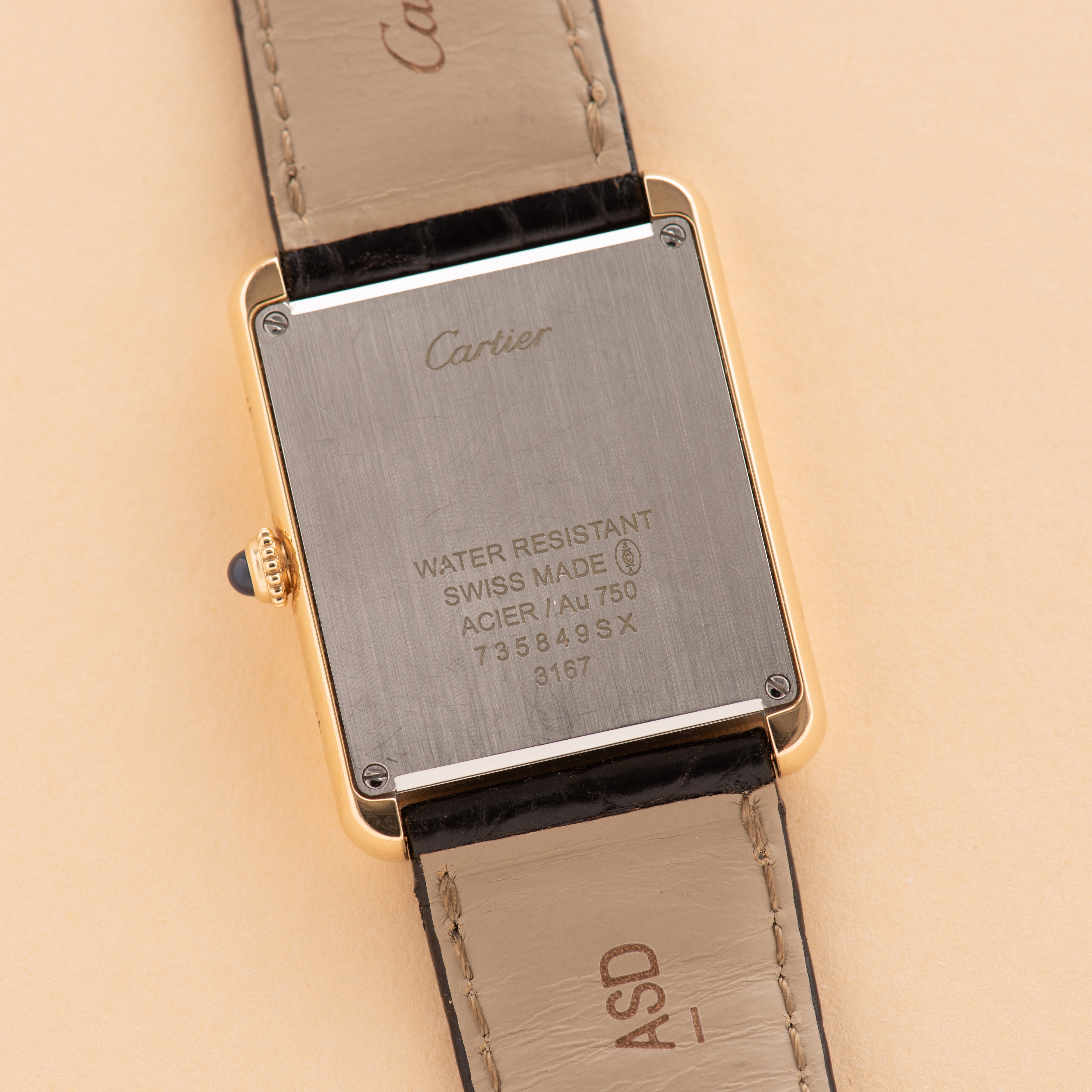 Zicht op Cartier Tank Solo LM ref 3167 Gold 18K/Steel Volledige set