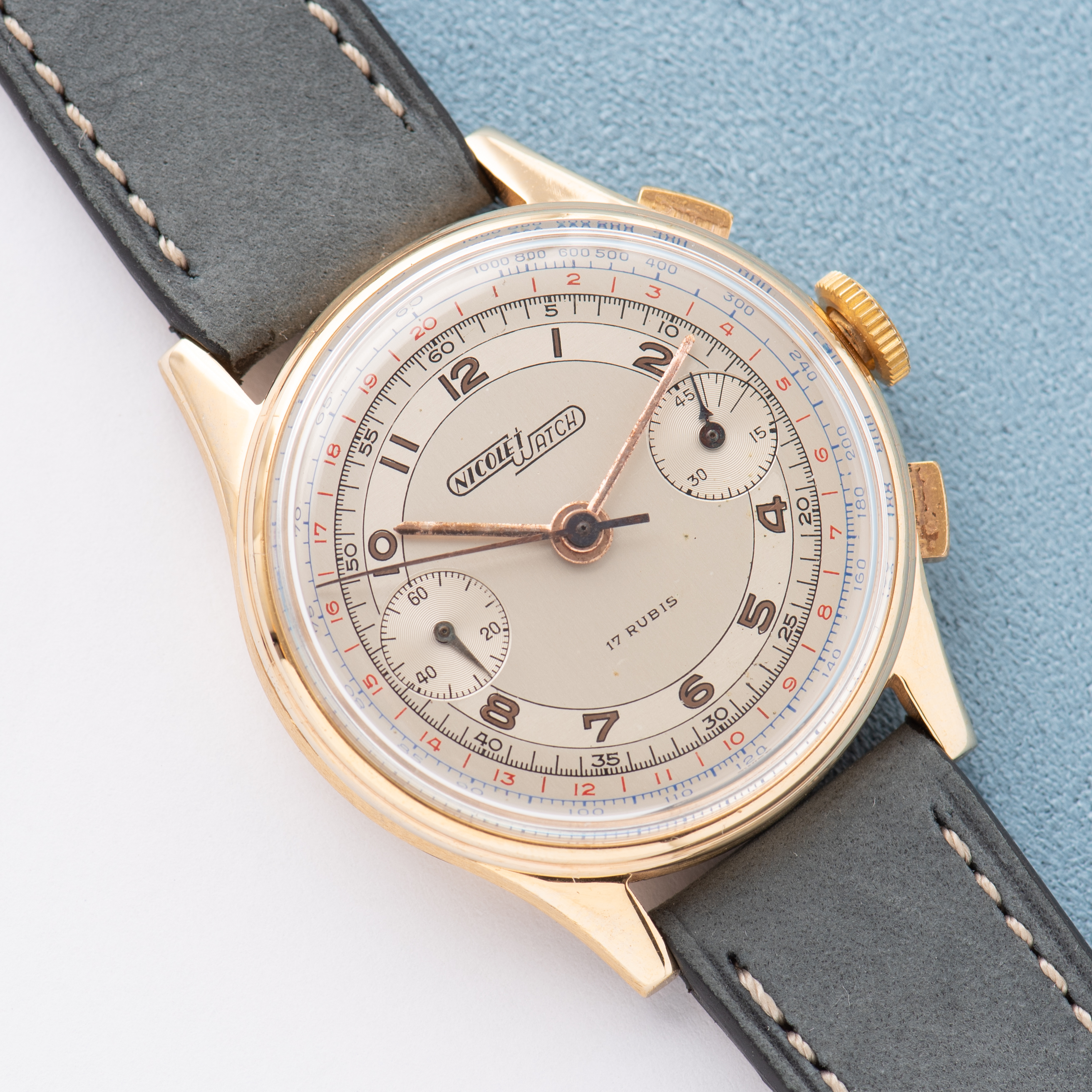 View of Nicolet Watch Chronograph 17rubis Gold Plated Landeron 39