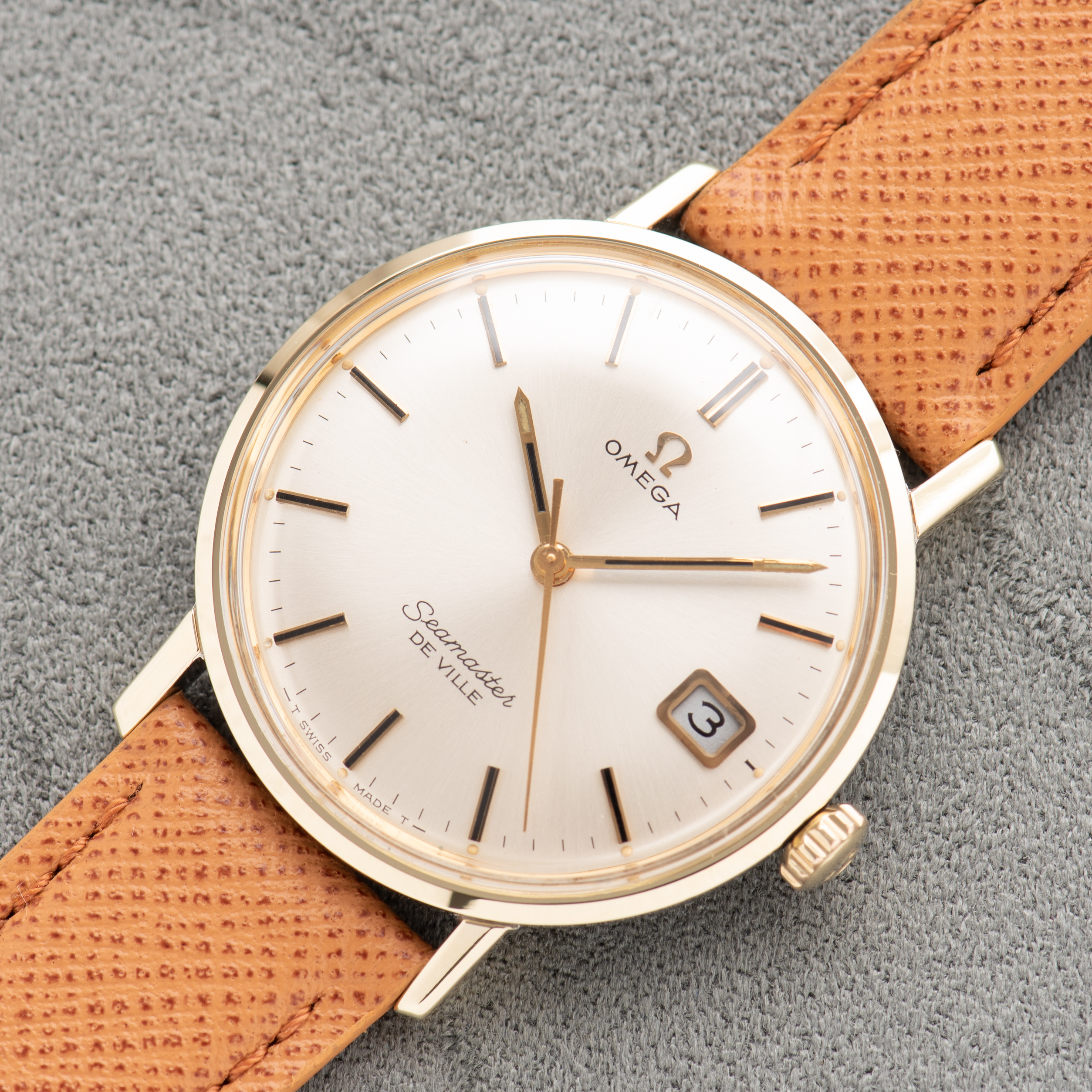 View of Omega Seamaster De Ville Date Gold/Steel Ref 136,020 SP from 1971