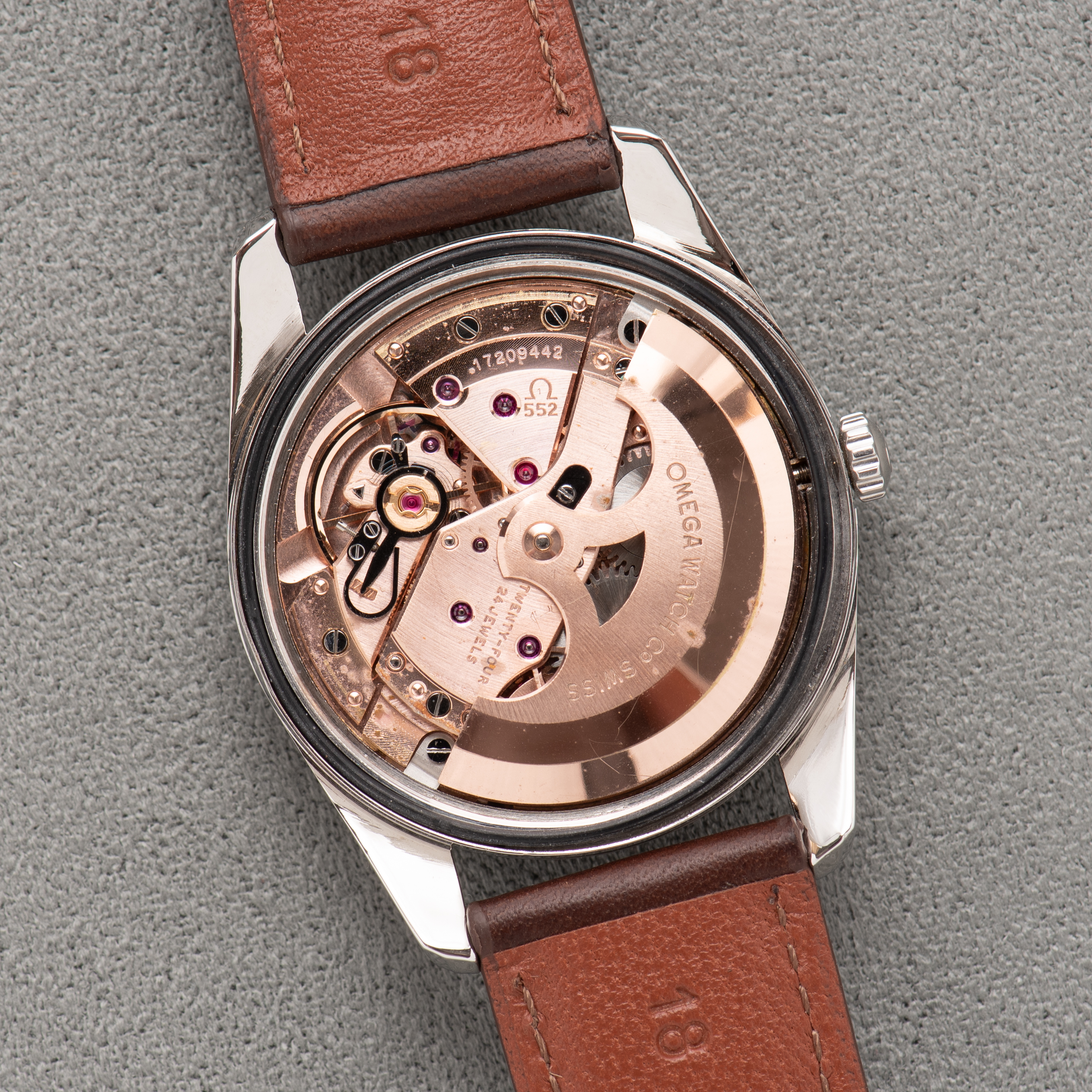 View of Omega Automatic Seamaster Rare Ribbon Dial réf 14700.4 SC from 1960