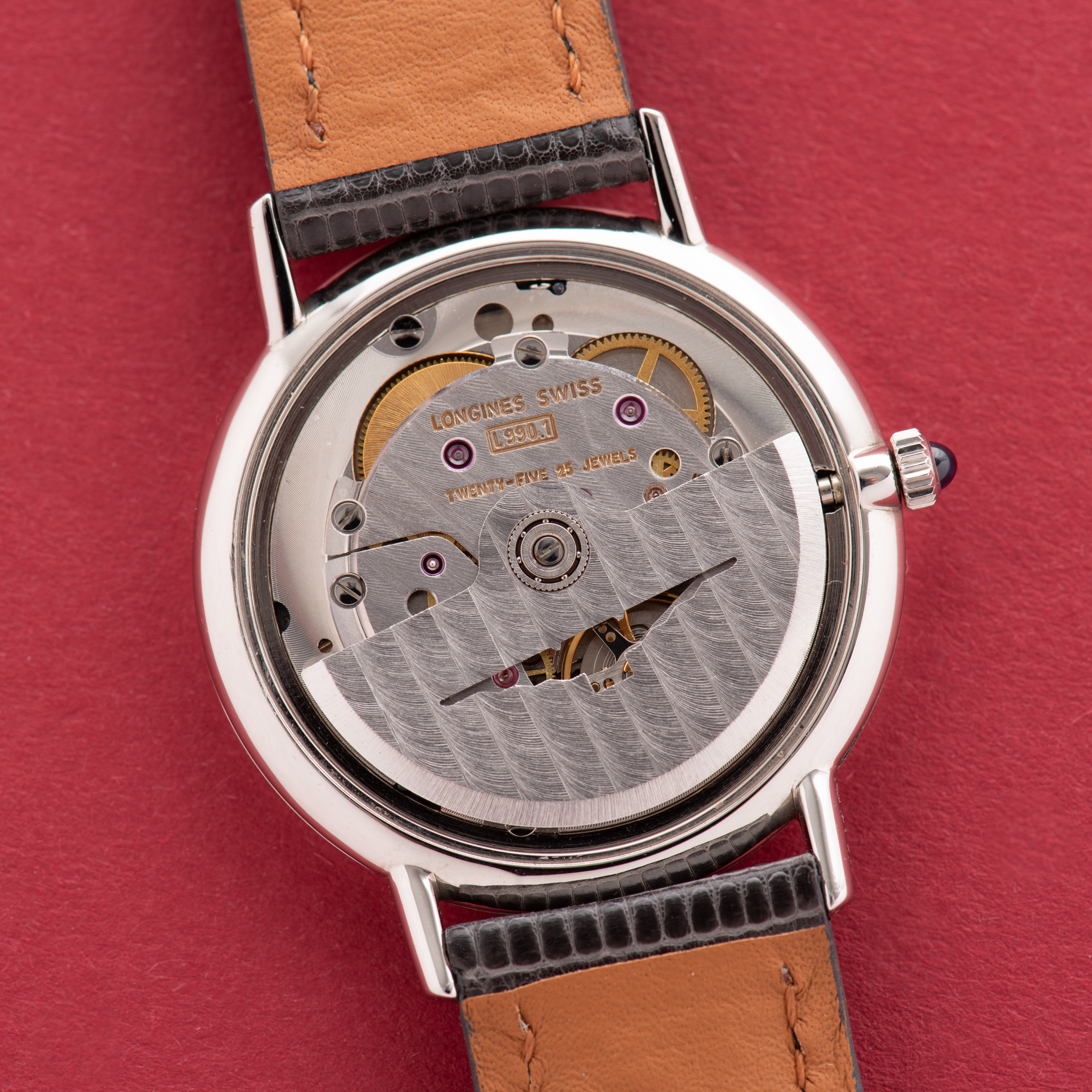 Vue de Longines Automatic Blue Tapisserie dial réf 4214 990 cal L990.1