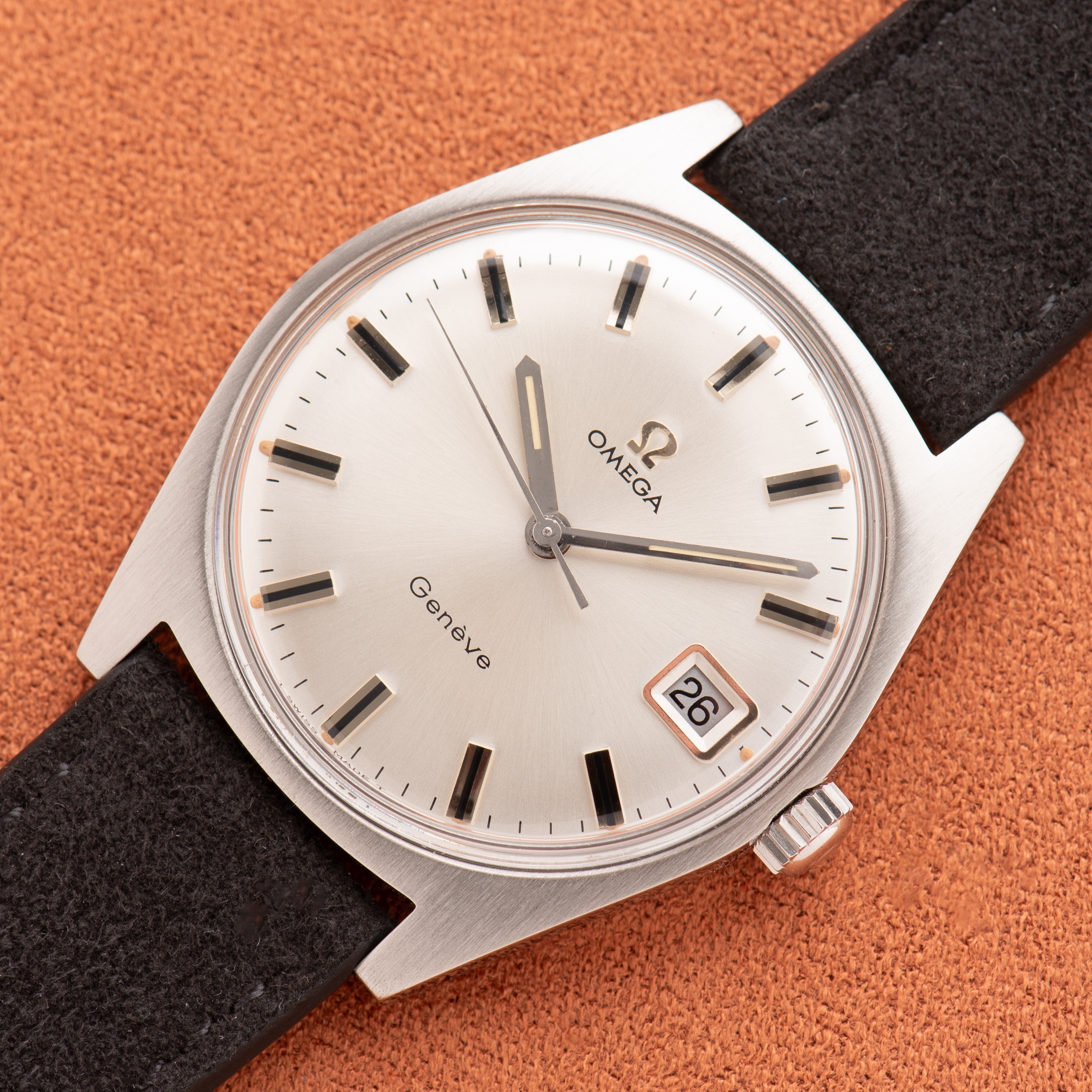 View of Omega Geneva Silver Dial mechanical ref 136,041 from 1969