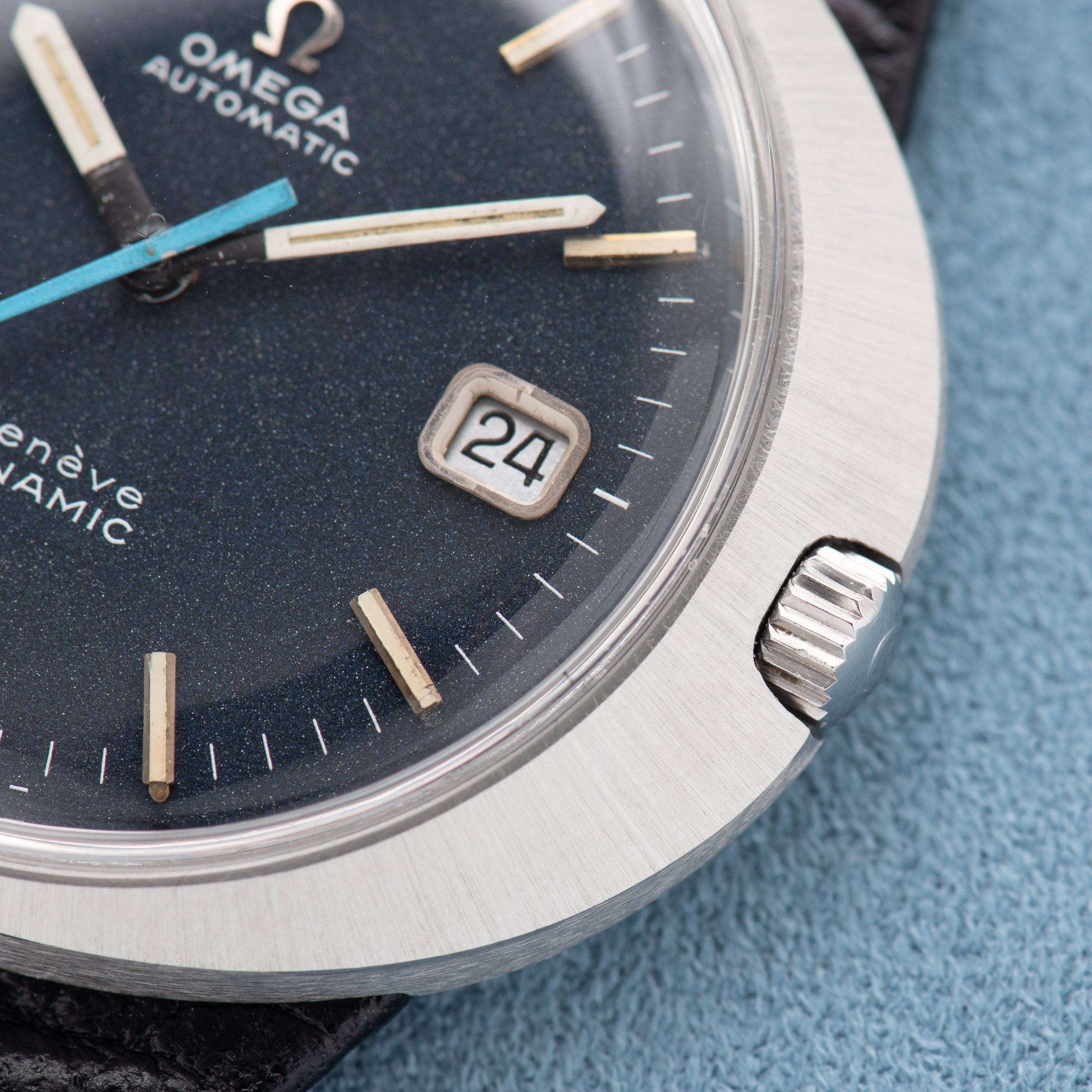 View of Omega Genève Dynamic Automatic Blue Dial from 1968 Ref 166.039