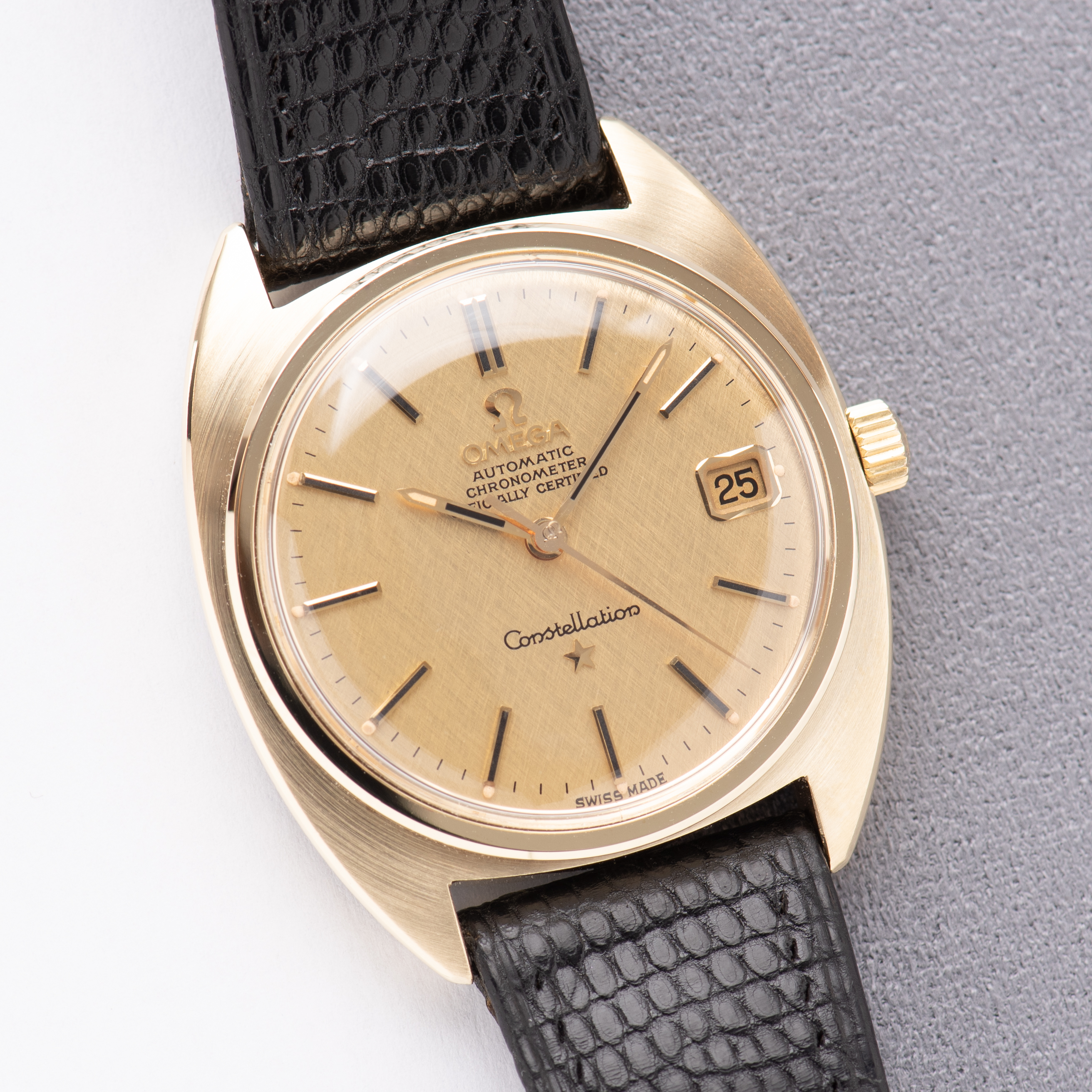 View of Omega Constellation Chronometer C-shape 14K Gold Capped from 1969 Réf 168.017SP