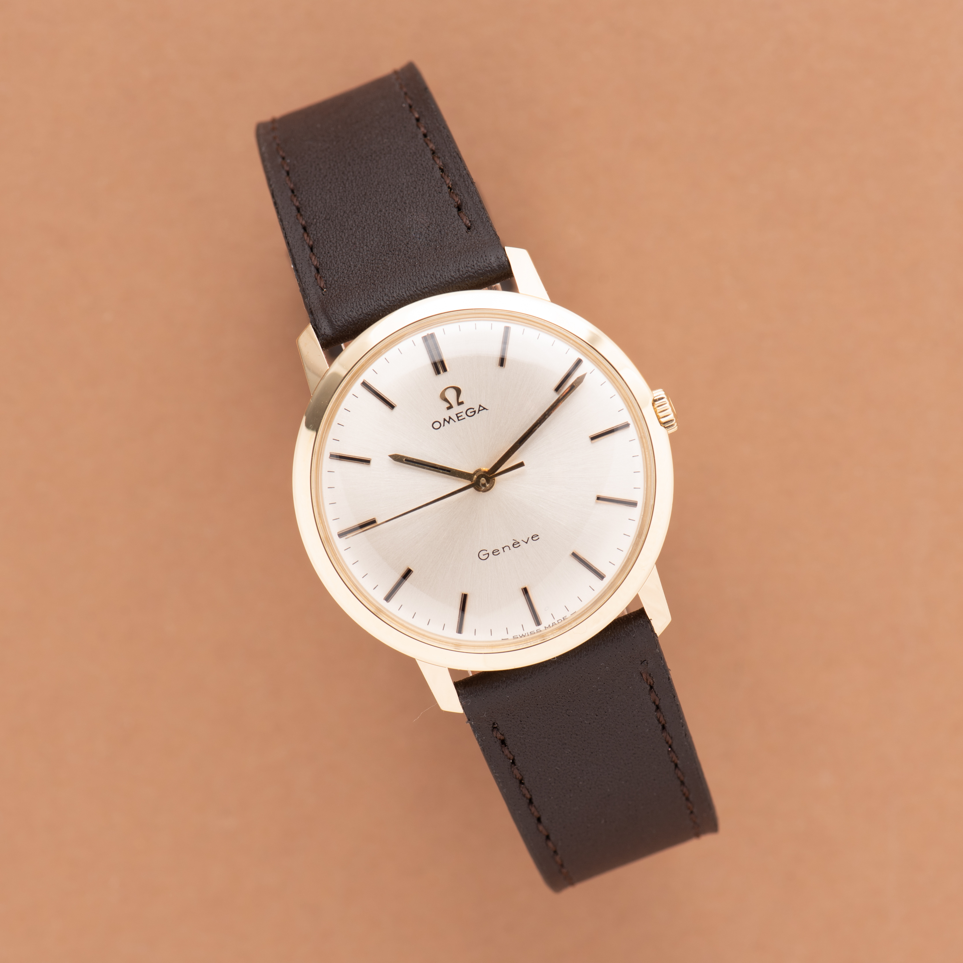 View of Omega Geneva Dress Watch 14K Yellow Gold Ref 131.021SP from 1969