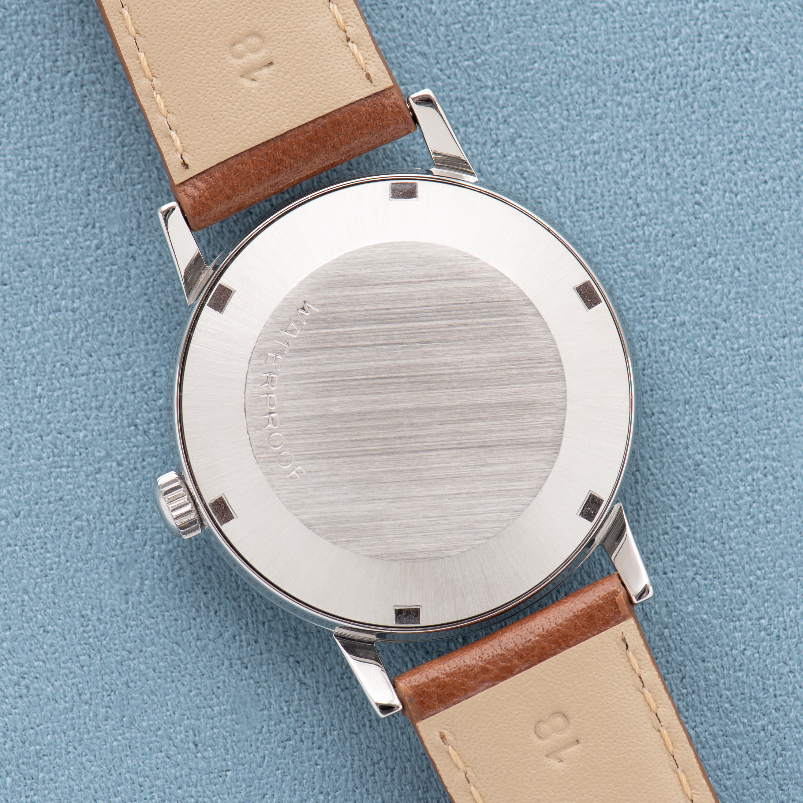 View of Omega Automatic Geneva Date Silver Dial Ref 166.070 from 1969