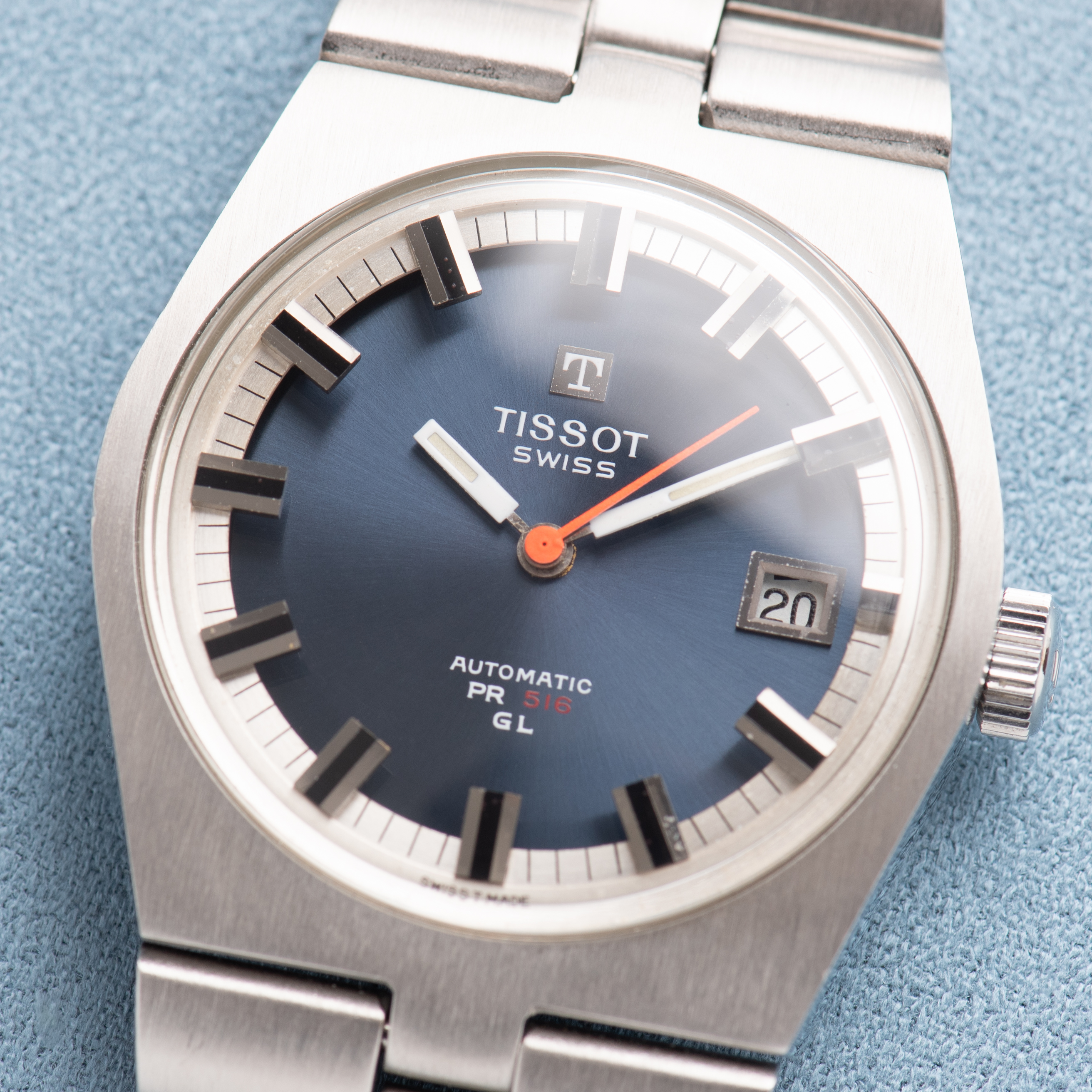 View of Tissot Automatic PR516 GL Blue dial Ref 44672-5X