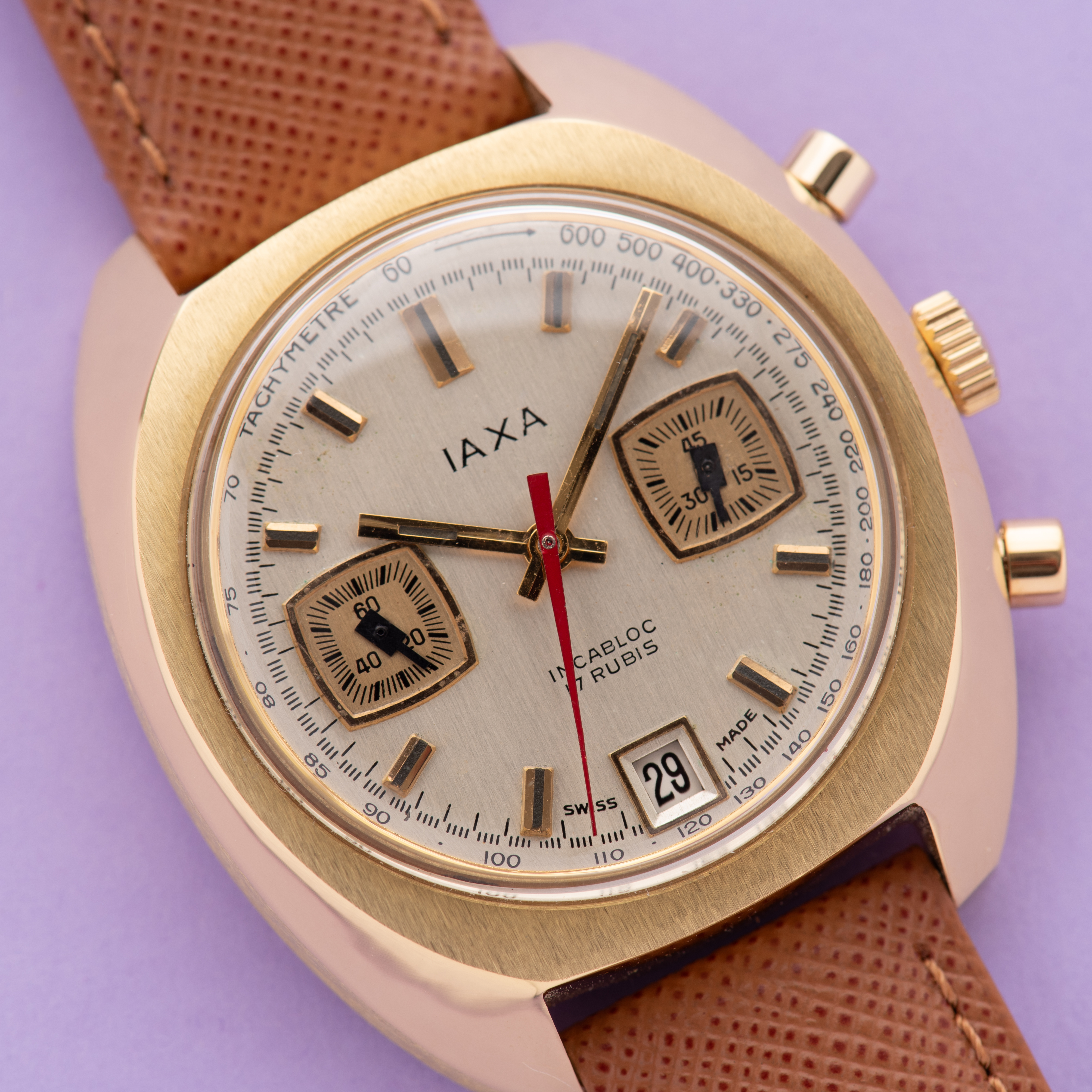 View of Iaxa Incabloc Chronograph 17rubis valjoux 7734