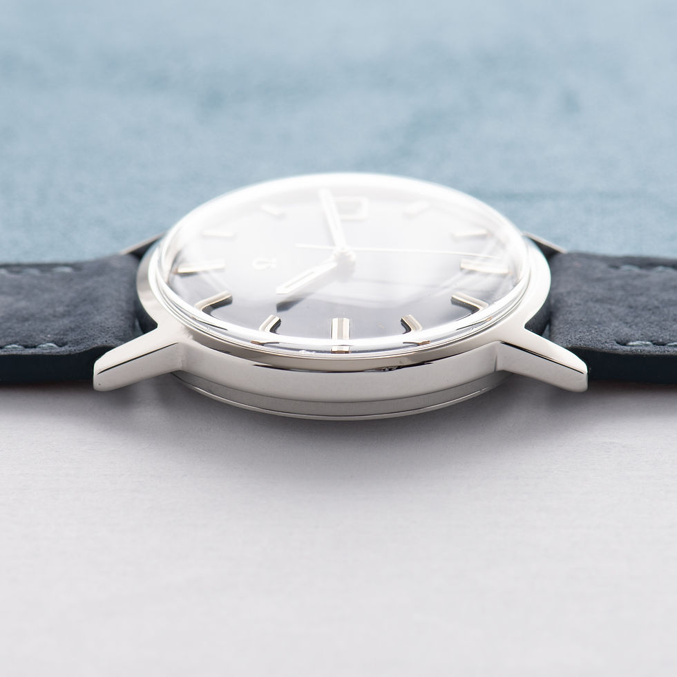 Thumbnail: Omega Automatic Genève Date Blue Dial Réf 166.070 from 1969