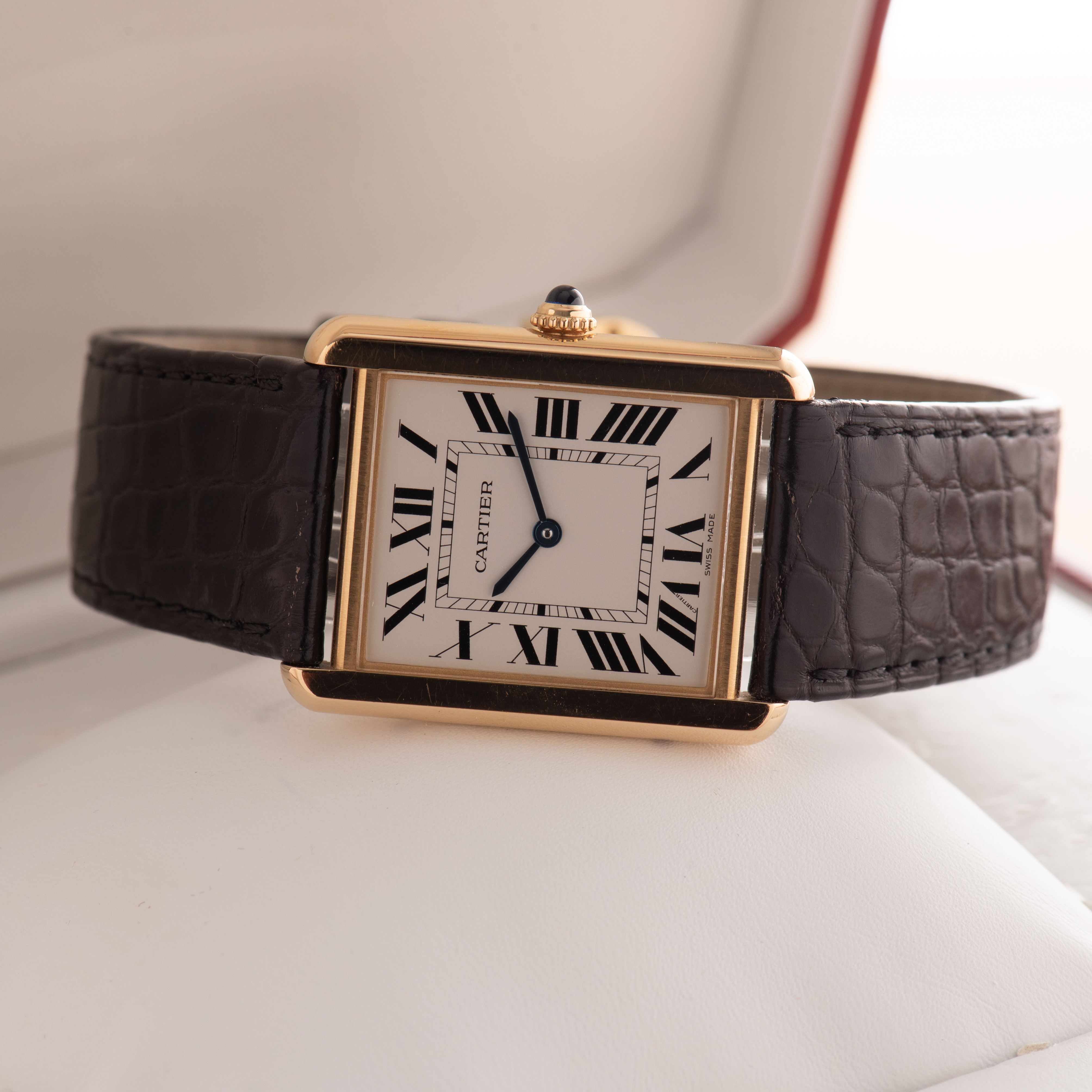 Zicht op Cartier Tank Solo LM ref 3167 Gold 18K/Steel Volledige set